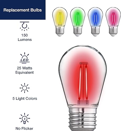 Miniatura 10 de FLSNT Paquete de 48 bombillas LED S14 de repuesto para cadena de luz, bombillas LED impermeables para exteriores, base E26, 2200 K blanco cálido, no
