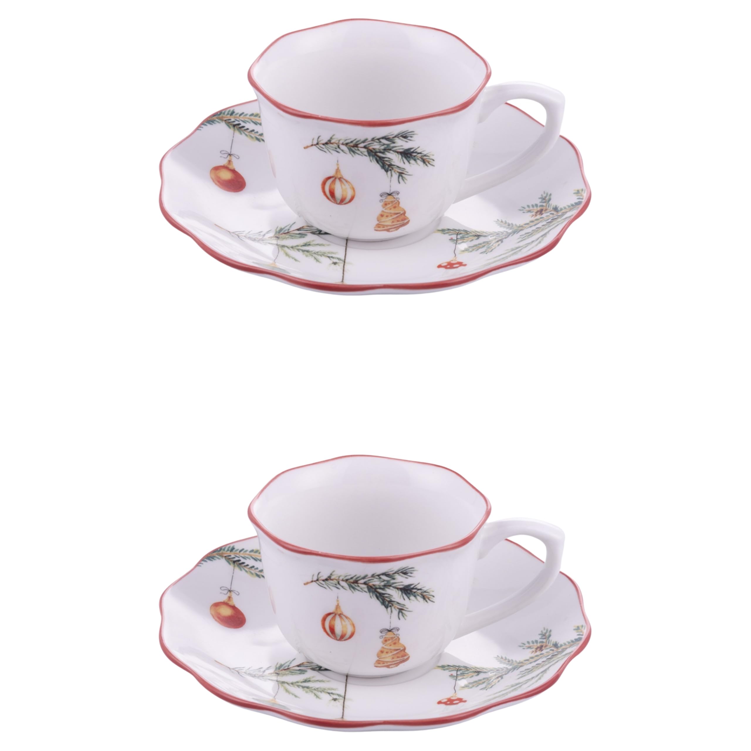 Villa d'Este Home Tivoli 1996 2er Set Espressotassen mit Untertasse 100ml Porzellan Weihnachtsdekor Zweig