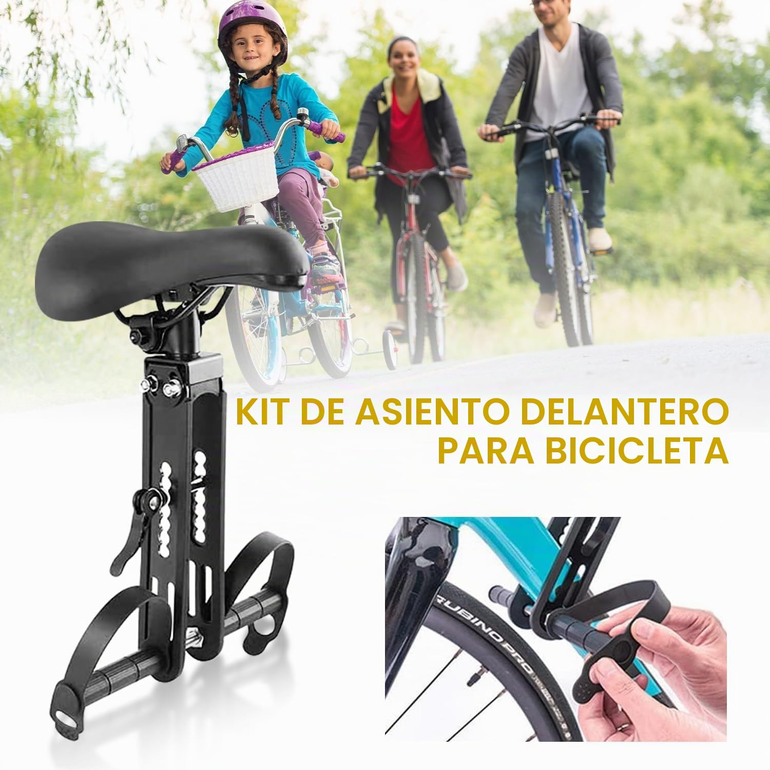 Asiento de Bicicleta Delantero para Niño, Sillita Bicicleta Niños Delantera con Reposabrazos y Pedal Delantero Bicicletas Niño Silla para Niños de 2 a 6 Años, hasta 60 Libras