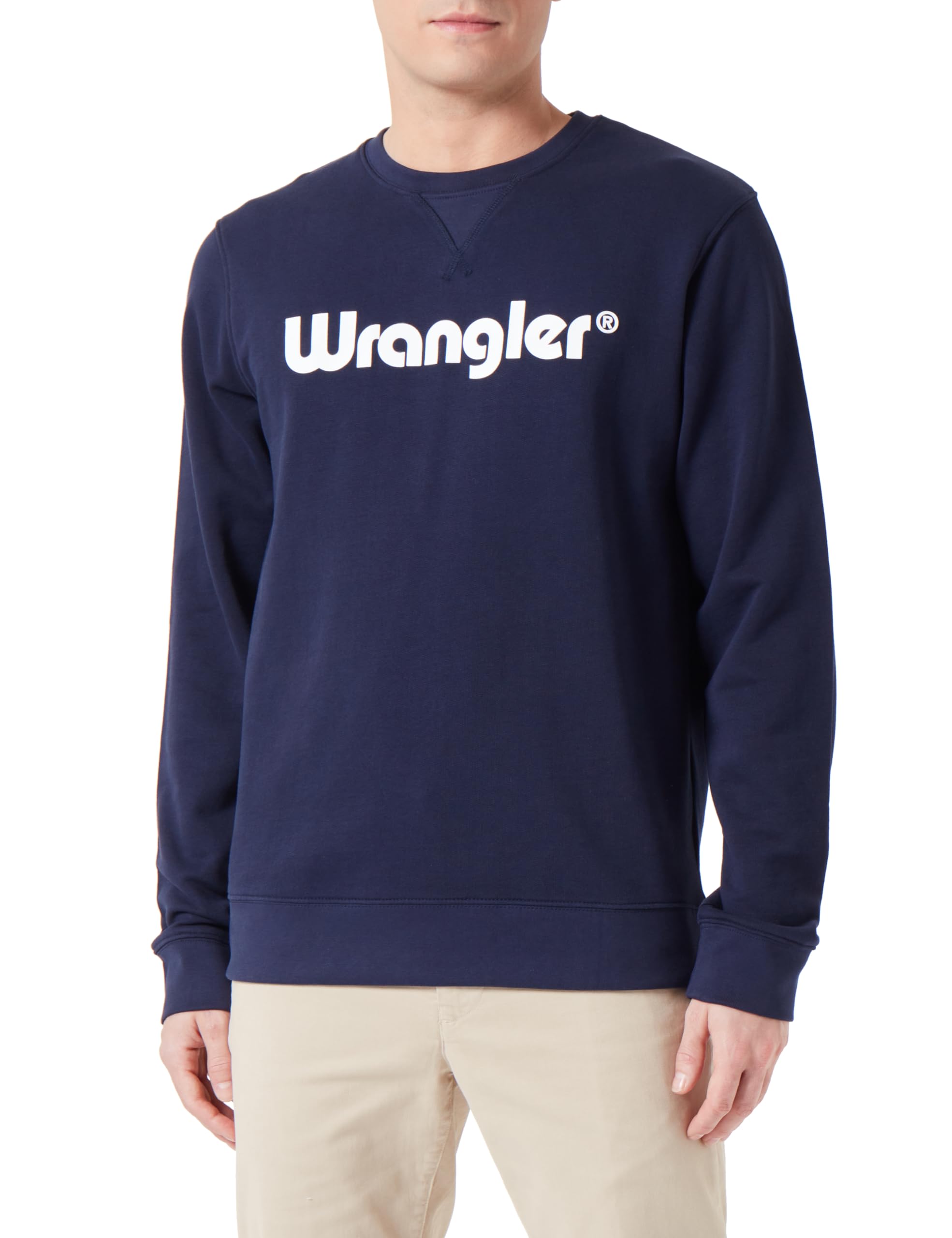 Wrangler Mens Logo Crew Sweatshirt, Vintage White, XL UK