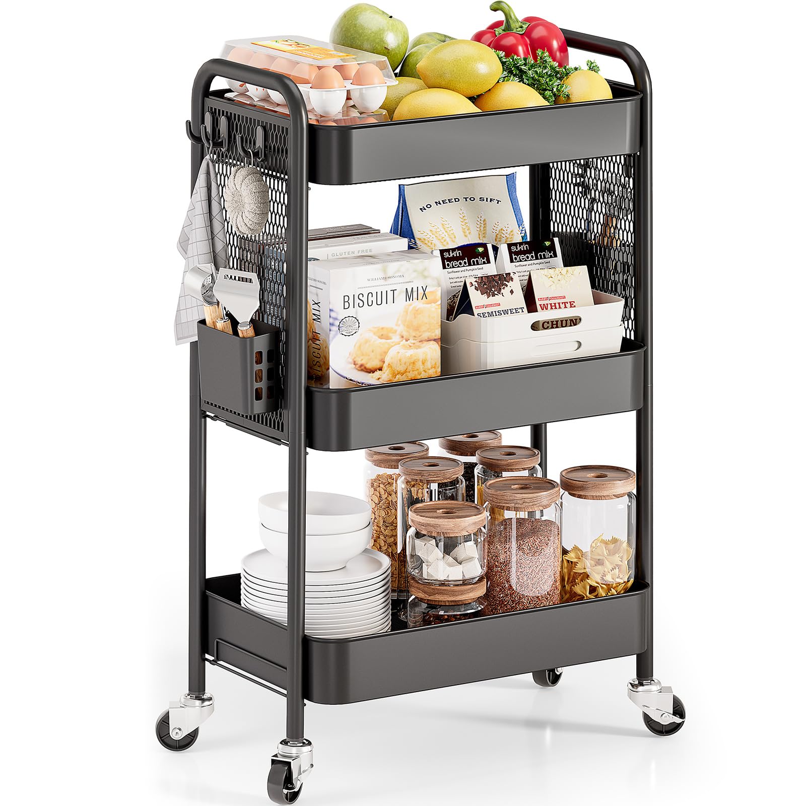Urackify 3 Tier Storage Trolley on Wheels, Black โ image 1