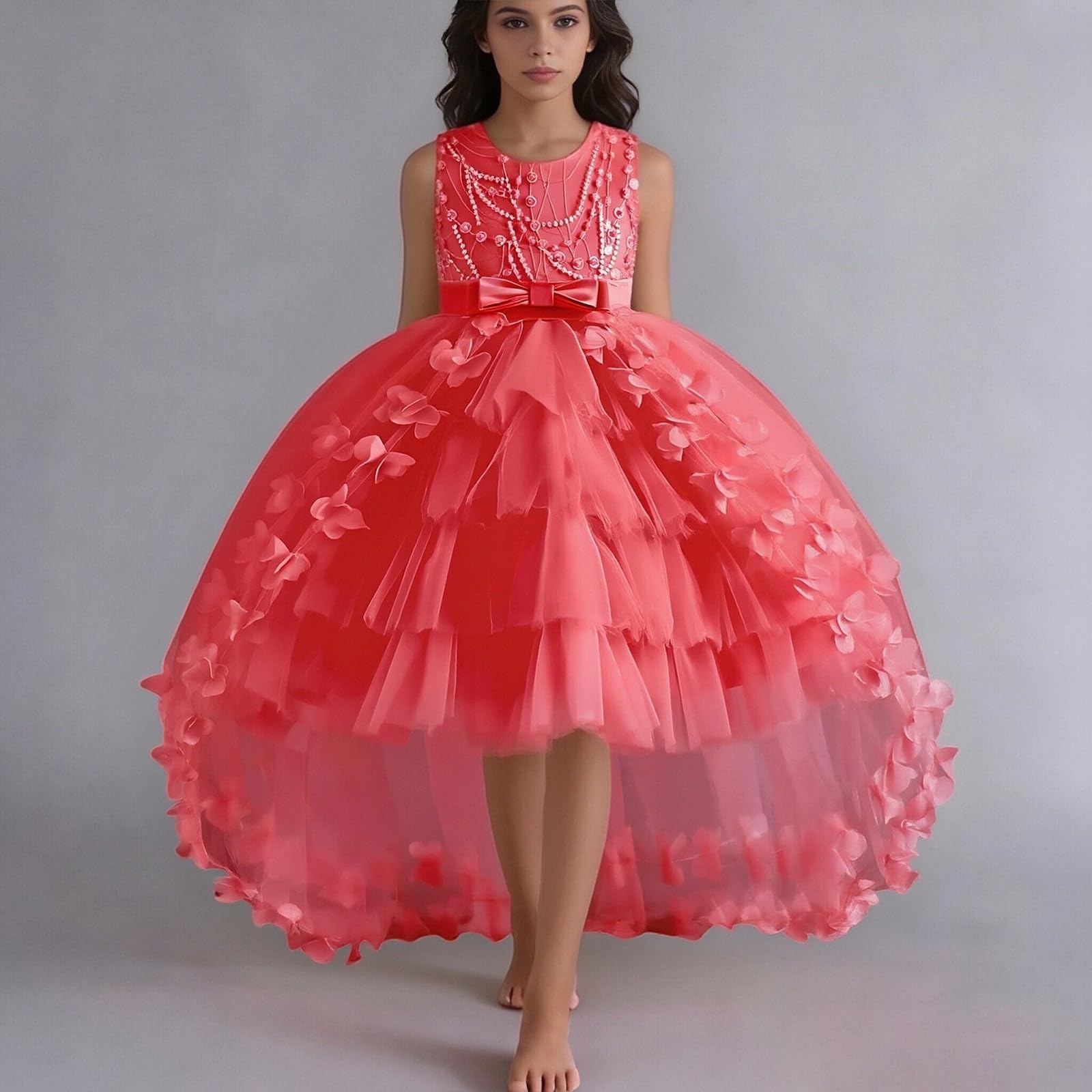 Vestito Elegante alla Moda per Ragazza Carnevale Neonata Tulle Spalline Colletto Quadrato Bambina Principessa Solid Color Abito da Tempo Libero Vestiti 3-14 Anni