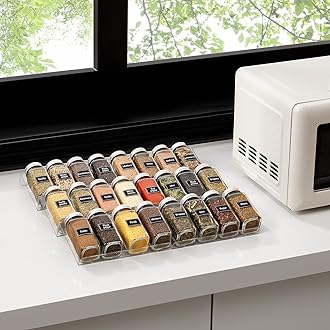 Lifewit Spice Drawer Organizer Spice Rack Seasoning Jars Storage Tray Adjustable Expandable for Kitchen, Countertop, Cabinet, Shelf, 3 Tiers, Set of 6, Clear