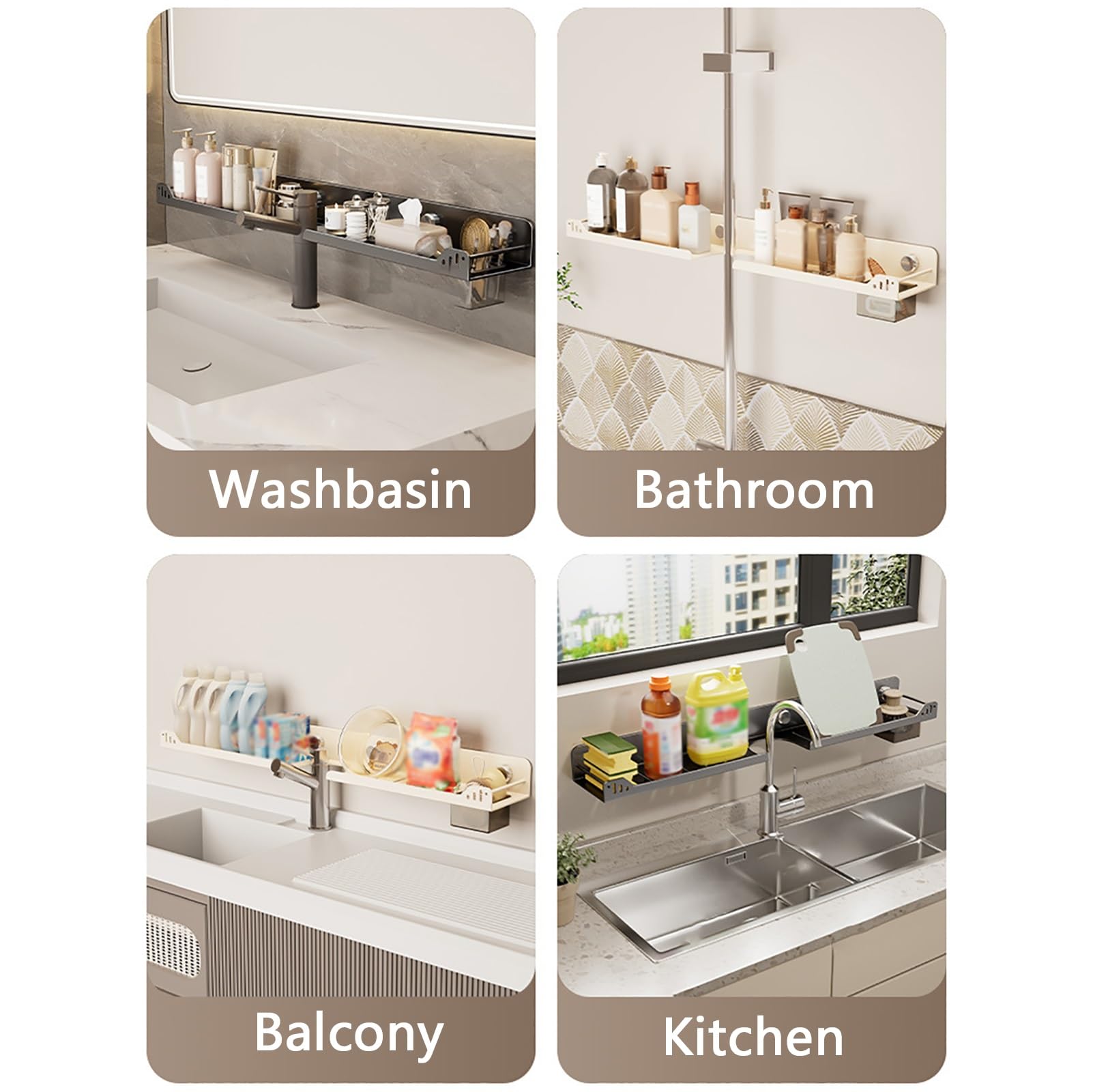 Saugnapf Waschbecken Ablage, Waschbeckenablage Über Dem Waschbecken, Abnehmbares Design, Schneller Wasserablauf(White,70cm/27.5in)