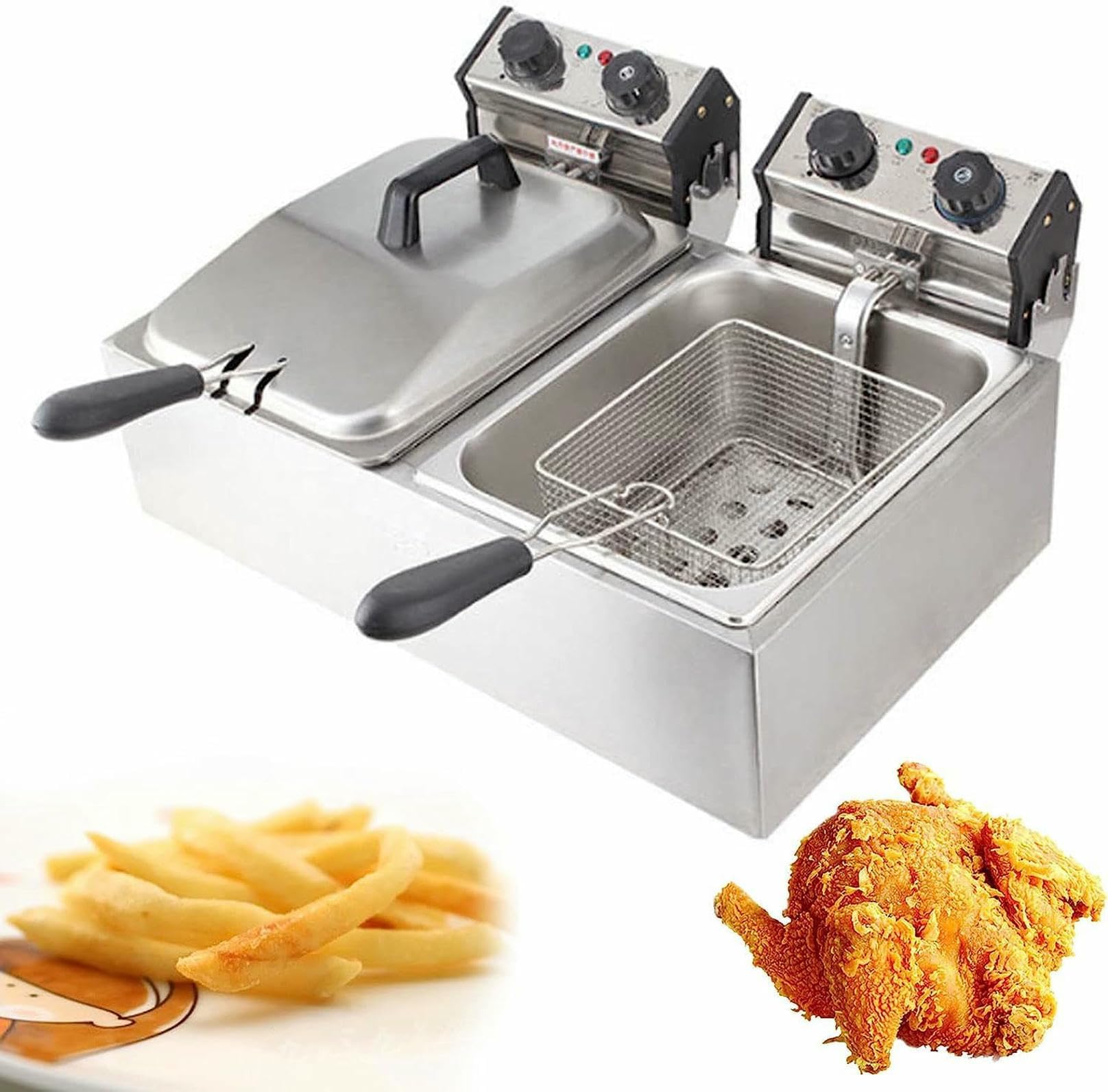Friteuse électrique professionnelle en acier inoxydable avec thermostat 50-200°C