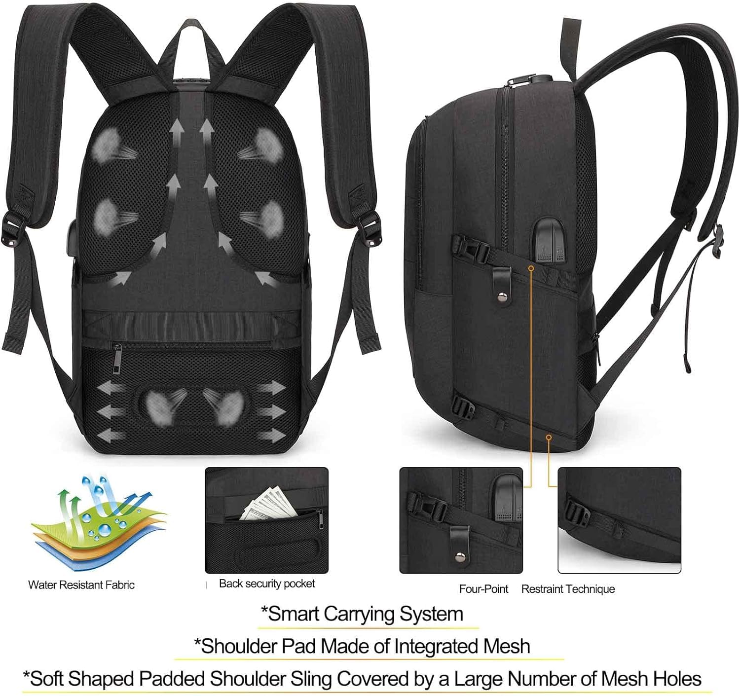 Tzowla Zaino Porta PC Universitari Uomo e Donna,Zaino da Viaggio Impermeabile Antifurto di Ricarica USB e Serratura per Notebook/Computer Accessori da 14,3/15,6 Pollici