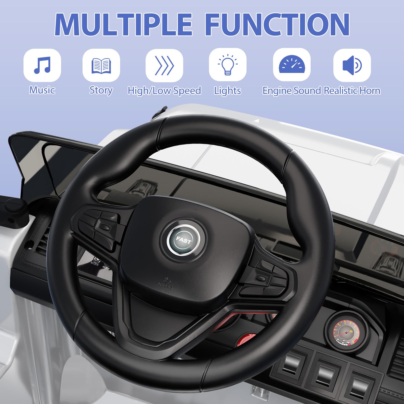 Acekool Kids Ride on Car, 12V Battery Powered Quad ATV Play Car w/Parent Remote Control, Horn, Music, and Lights, 3 Speeds, Electric Vehicle for Kids, White