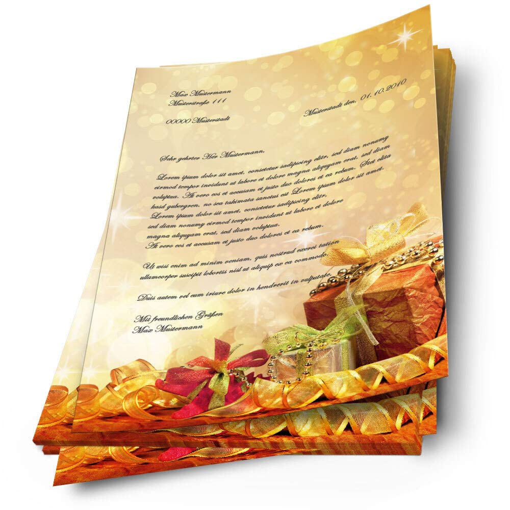20 Blatt Weihnachts-Briefpapier Mit Geschenk-Motiv – DIN A4, 90 G/m², Für Drucker & Handbeschriftung
