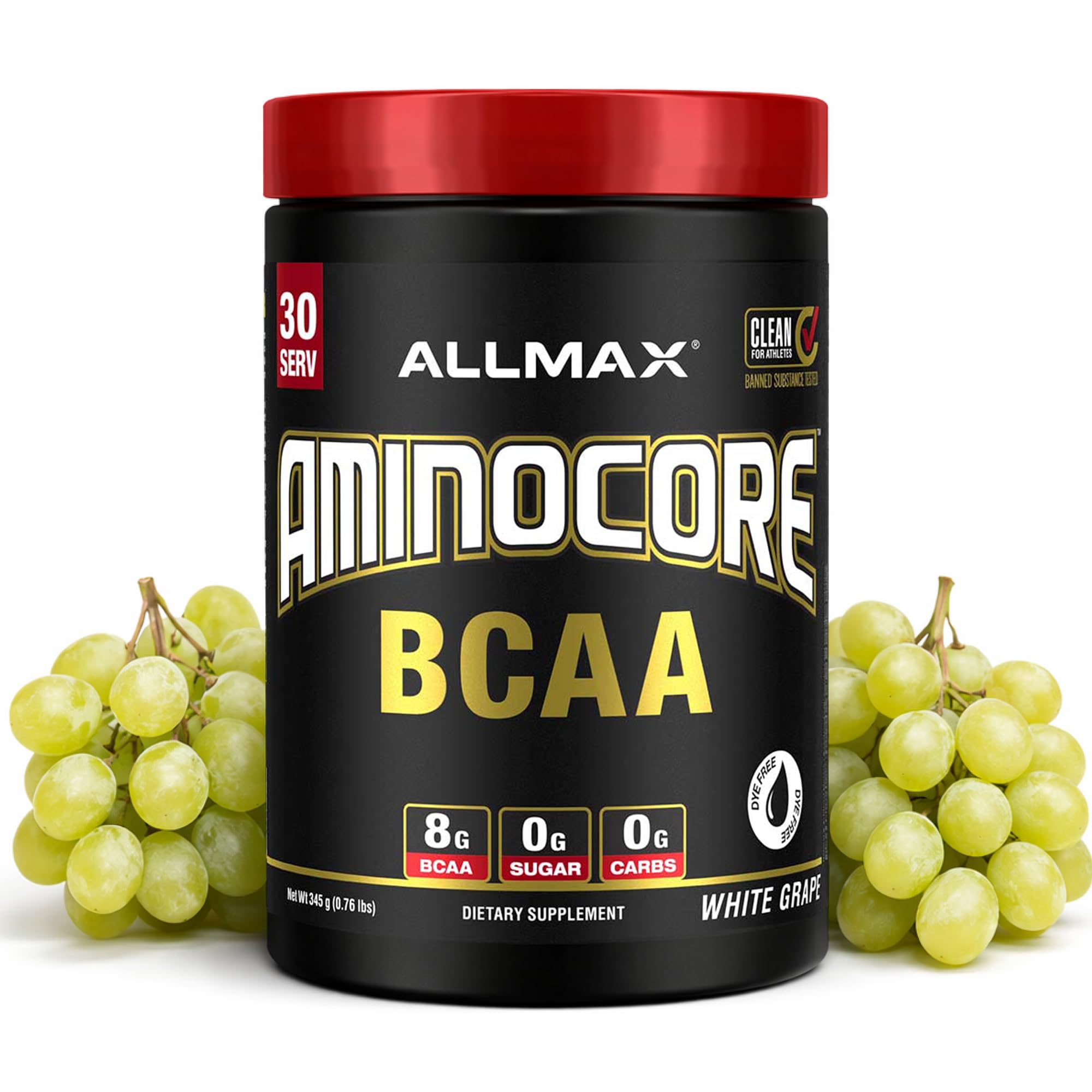 ALLMAX AMINOCORE BCAA Powder, White Grape, 30 Servings, 345 g White Grape 30 servings