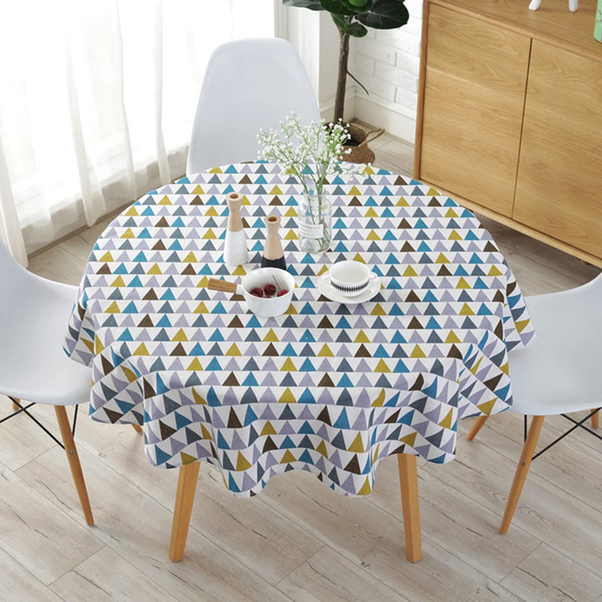 KTCINA Tovaglia rotonda 150 cm, in cotone e lino, tovaglia rossa in twill, semplice, stile nordico, lavabile, antipiega, decorazione per cucina, sala da pranzo, tavolo (fiore, 150 cm