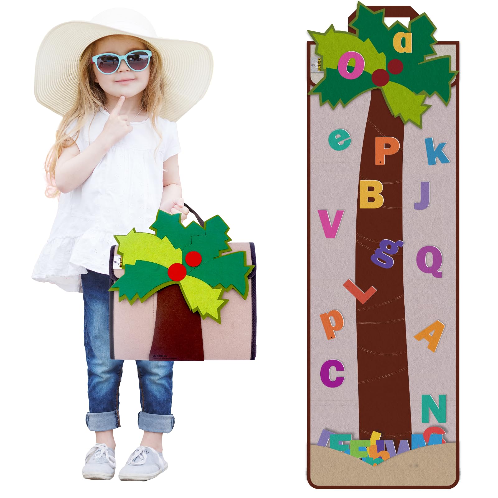 CHEFAN Letter Tree, Coconut Tree Alphabet Bag for Early Education Storytelling, Felt Story Board Set Props From The Childhood Favorite Book, Board for Wall Teaching Home Classroom Play