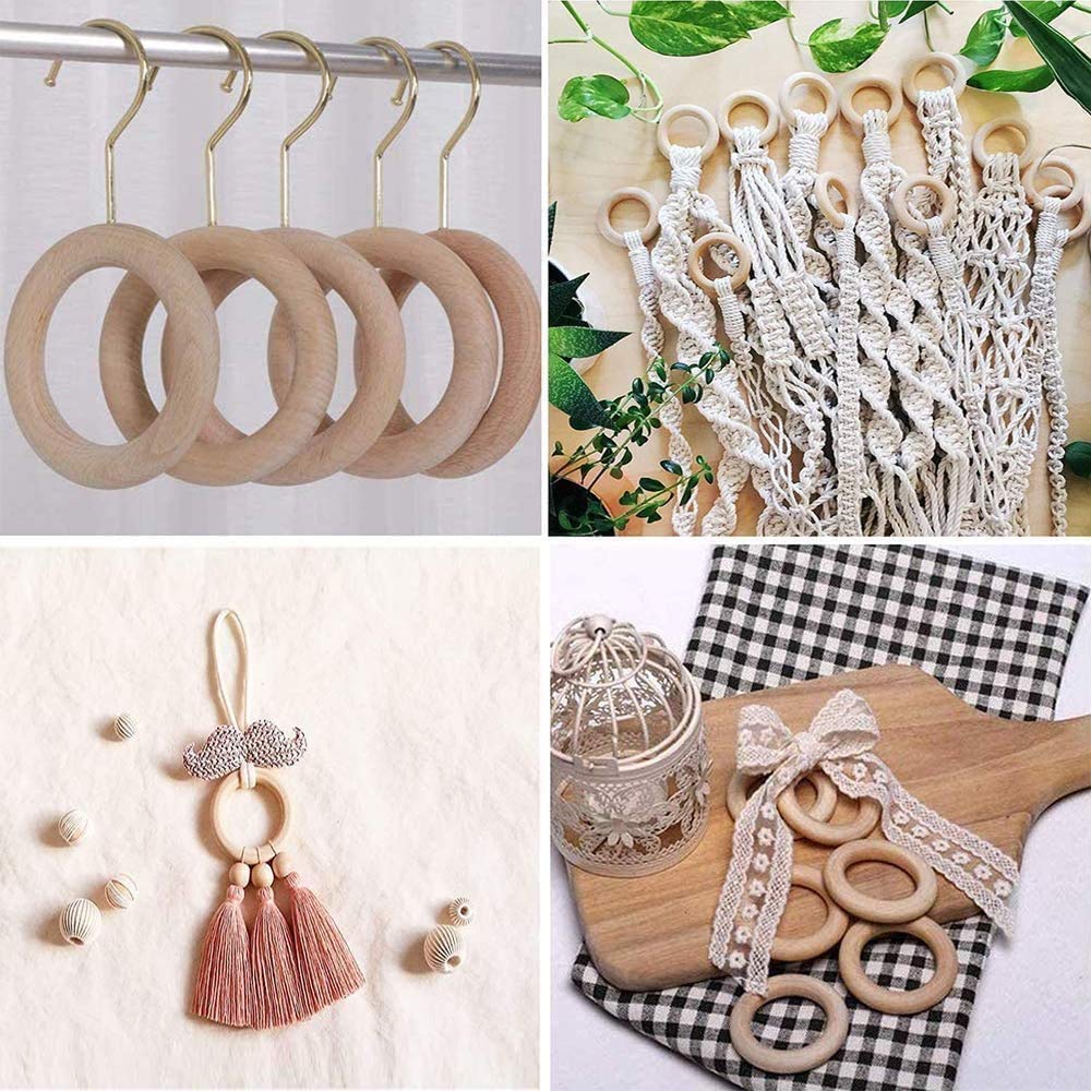 126-teiliges Makramee Set Mit Holzperlen - Natur Holzringe Zum Basteln