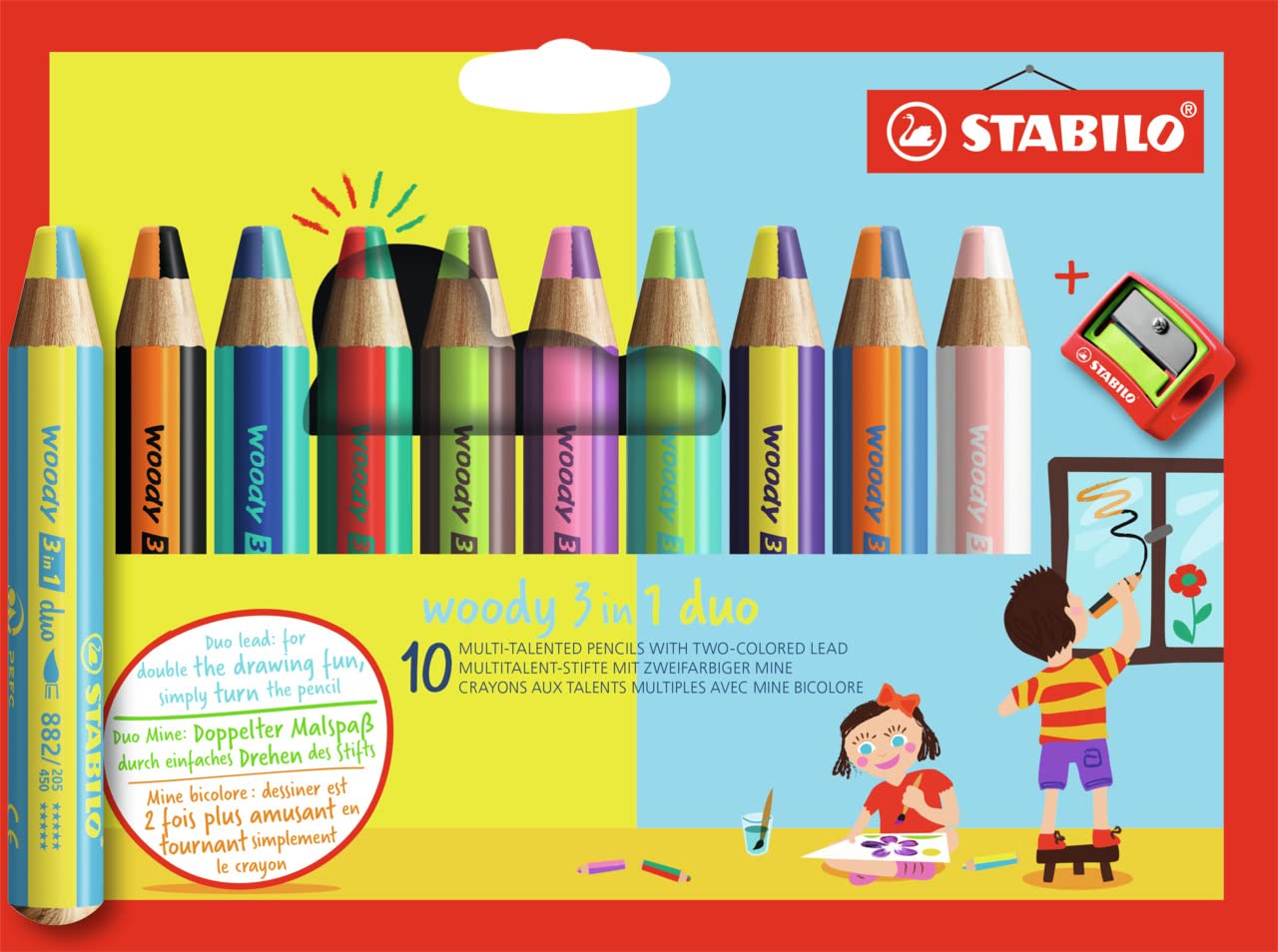 STABILO woody 3 in 1 Duo, 10 Piece with Sharpener