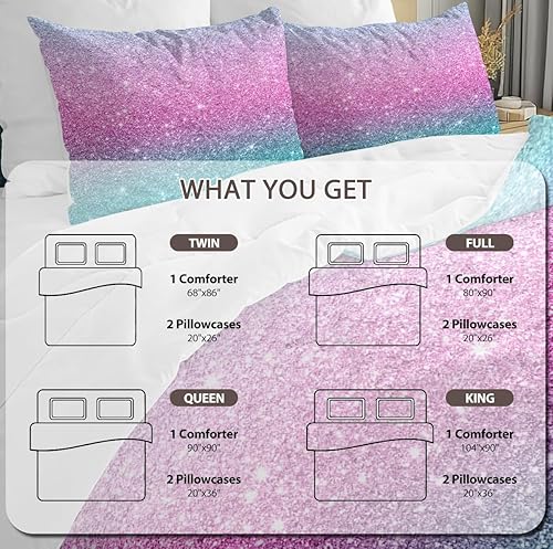 Miniatura 6 de Blessliving - Juego de edredón de 3 piezas, diseño de sirena, color rosado para cama tamaño FullQueen, juego de edredón y 2 fundas reversible,