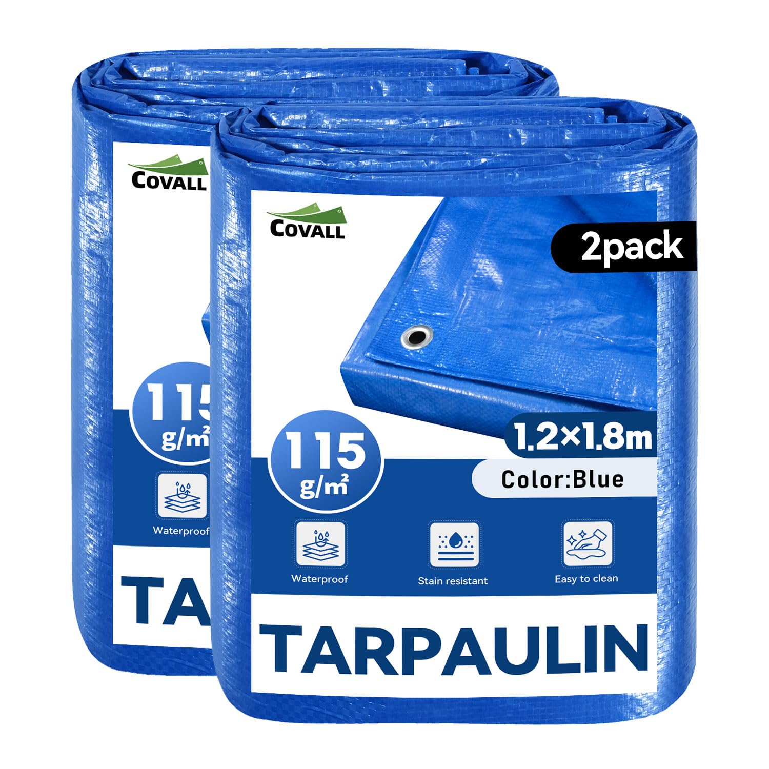 COVALL Tarpaulin Waterproof Heavy Duty 1.2m x 1.8m (4x6ft) -115gsm Blue Plastic Sheeting Weatherproof & Tear-Resistant Cover For Garden,Camping,Roof,Pool,RV — image 1
