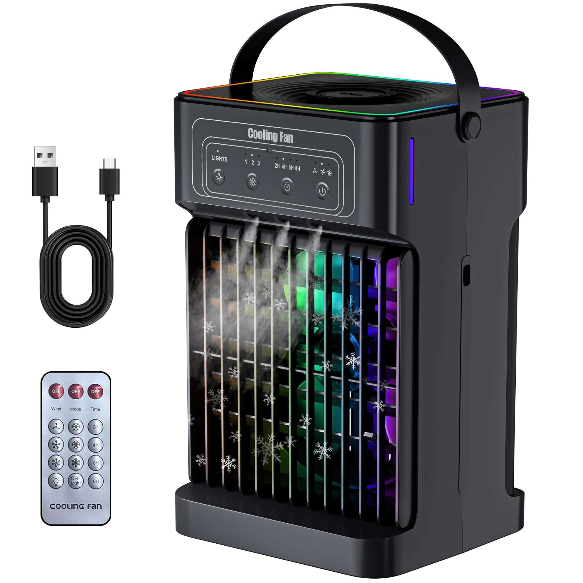 Portable Air Conditioners, 2026 Upgraded 4-IN-1 Quiet Portable AC Unit with Remote, 1100ML Tank Evaporative Air Cooler, 7 Color Light Personal Mini Air Conditioner for Bedroom,Office, Camping, Car,RV