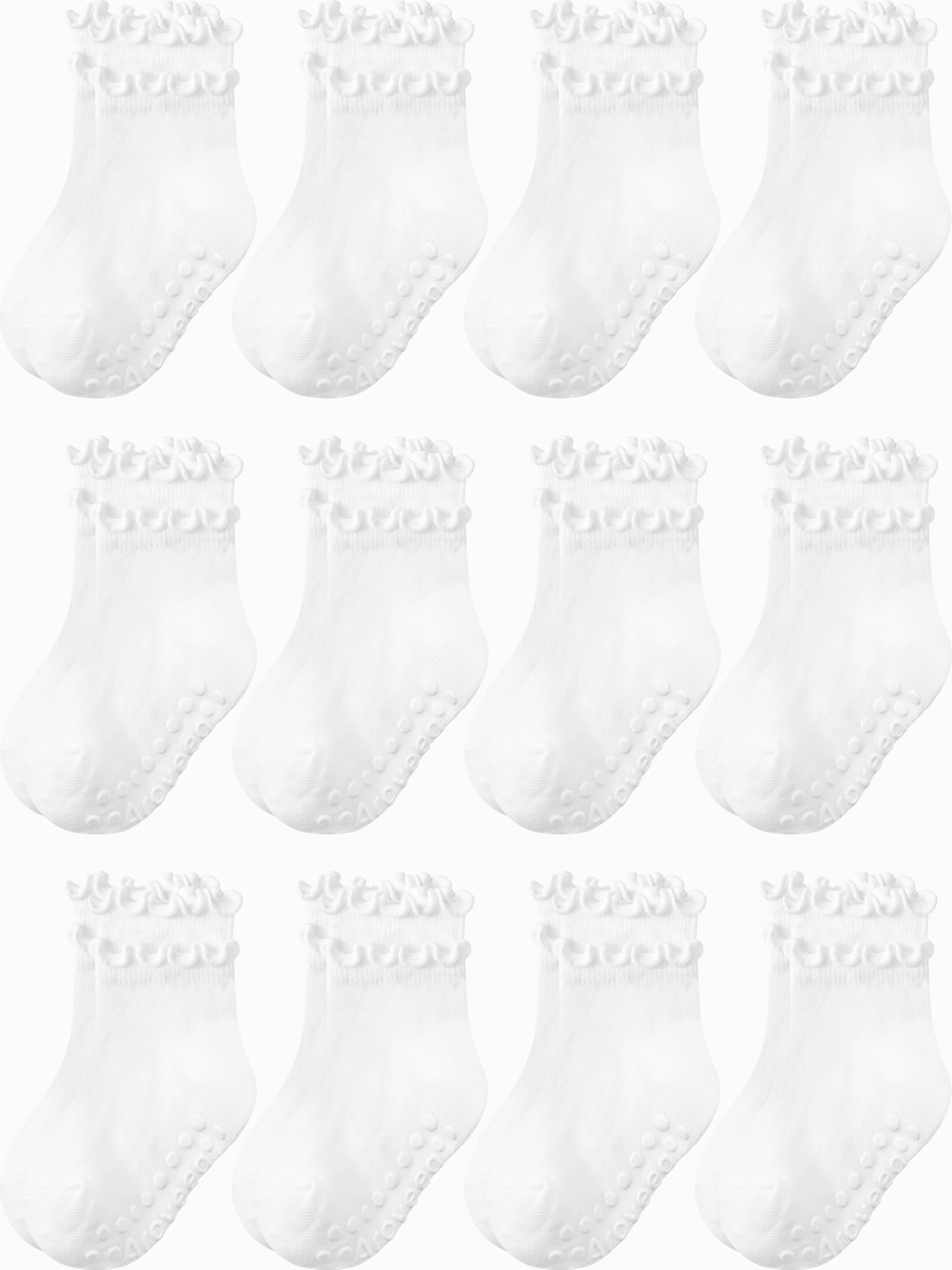 Baby Toddler Girls Socks Grip Ruffle Non Slip Kids Cotton 12 Pack Socks
