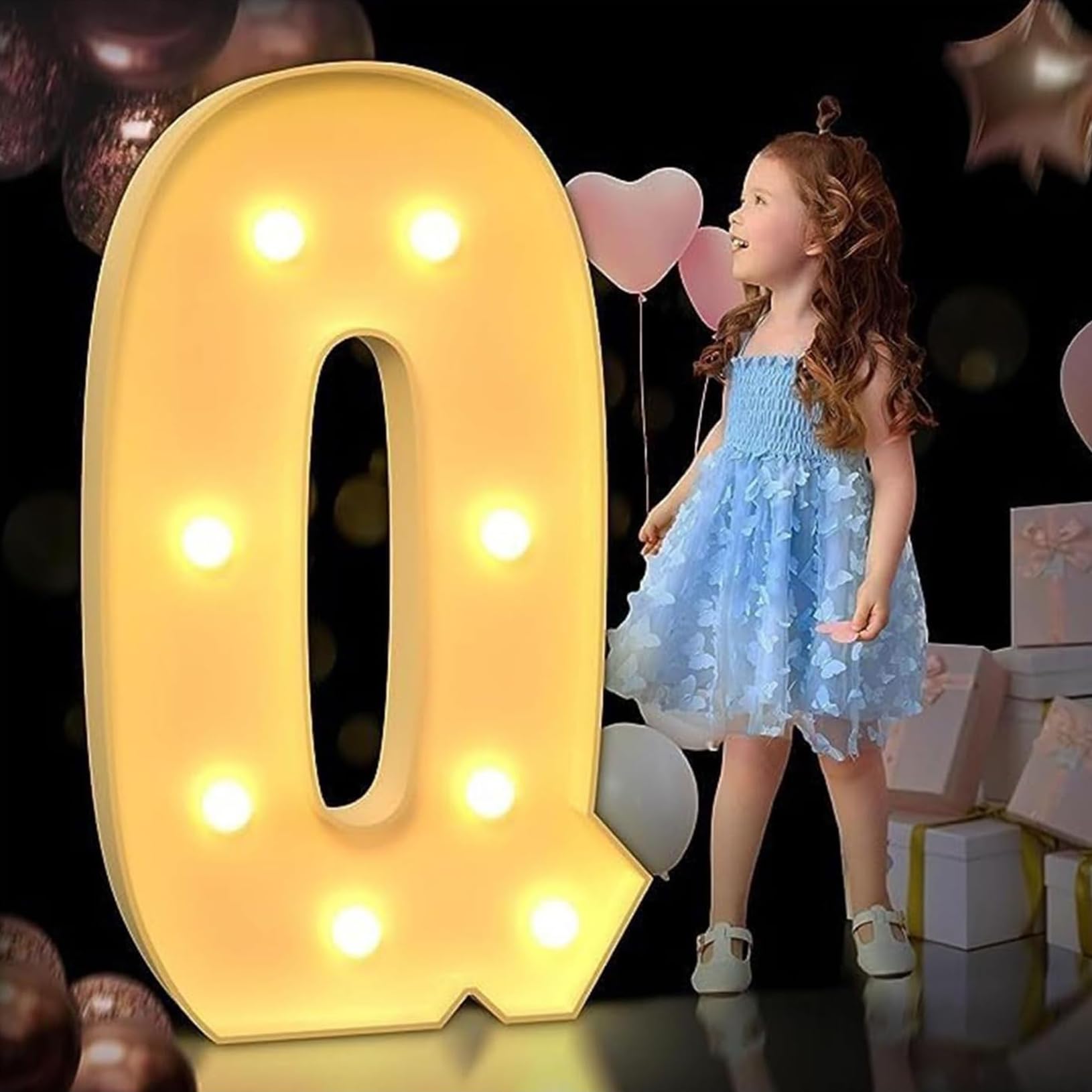 Letra Q iluminada de 120 cm, letras iluminadas de marquesina, letras gigantes de marquesina, decoraciones de fiesta de aniversario, decoración de cumpleaños, boda, bricolaje