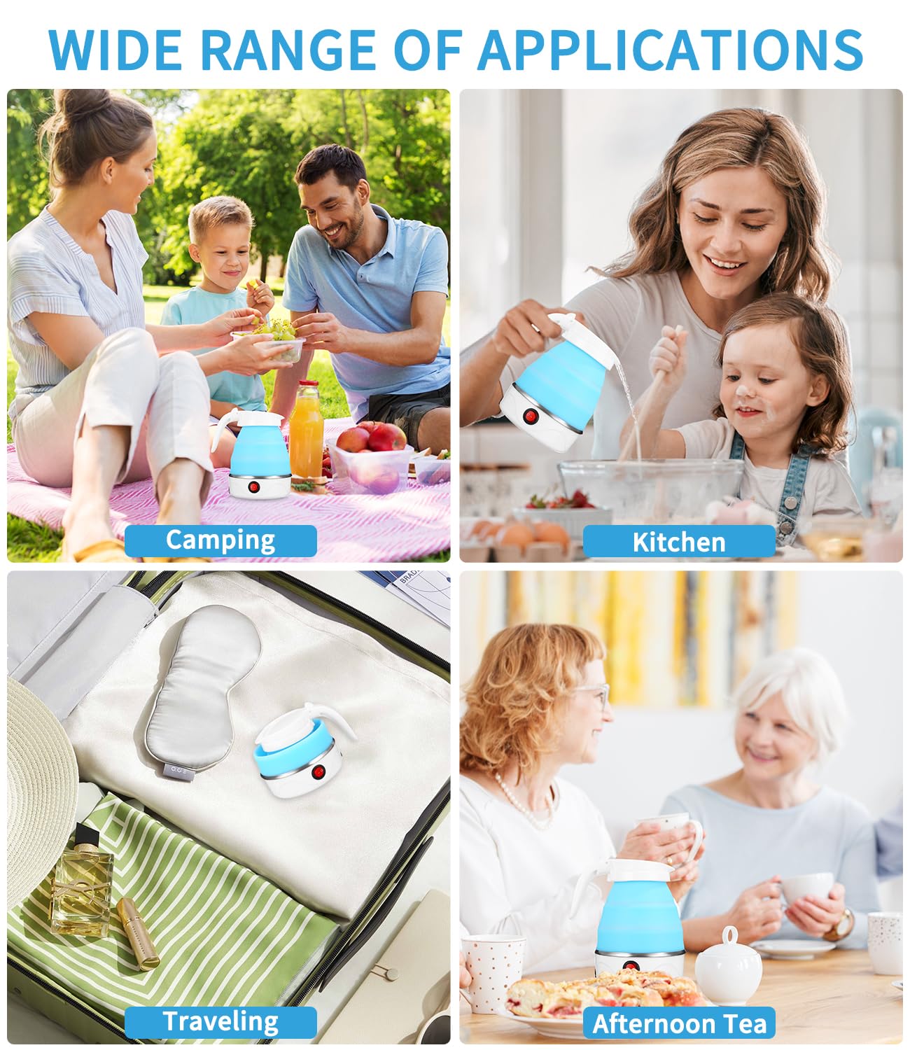 Bollitore Pieghevole In Silicone Da 600 Ml - Con 2 Bicchieri, Per Viaggi E Campeggio - Foto 4