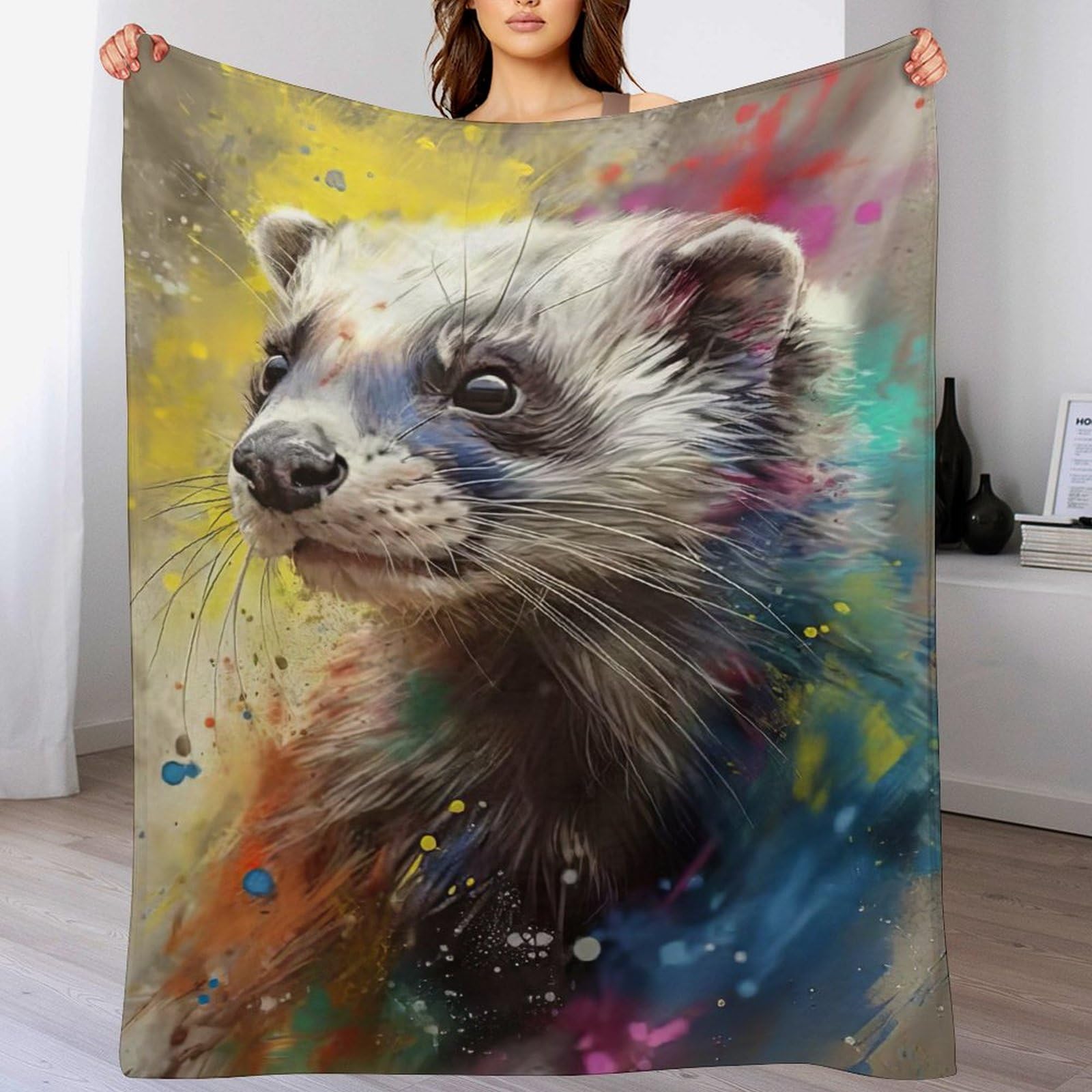 Couverture furet flanelle polaire douce chaude plaid lit canapé chambre 150x200