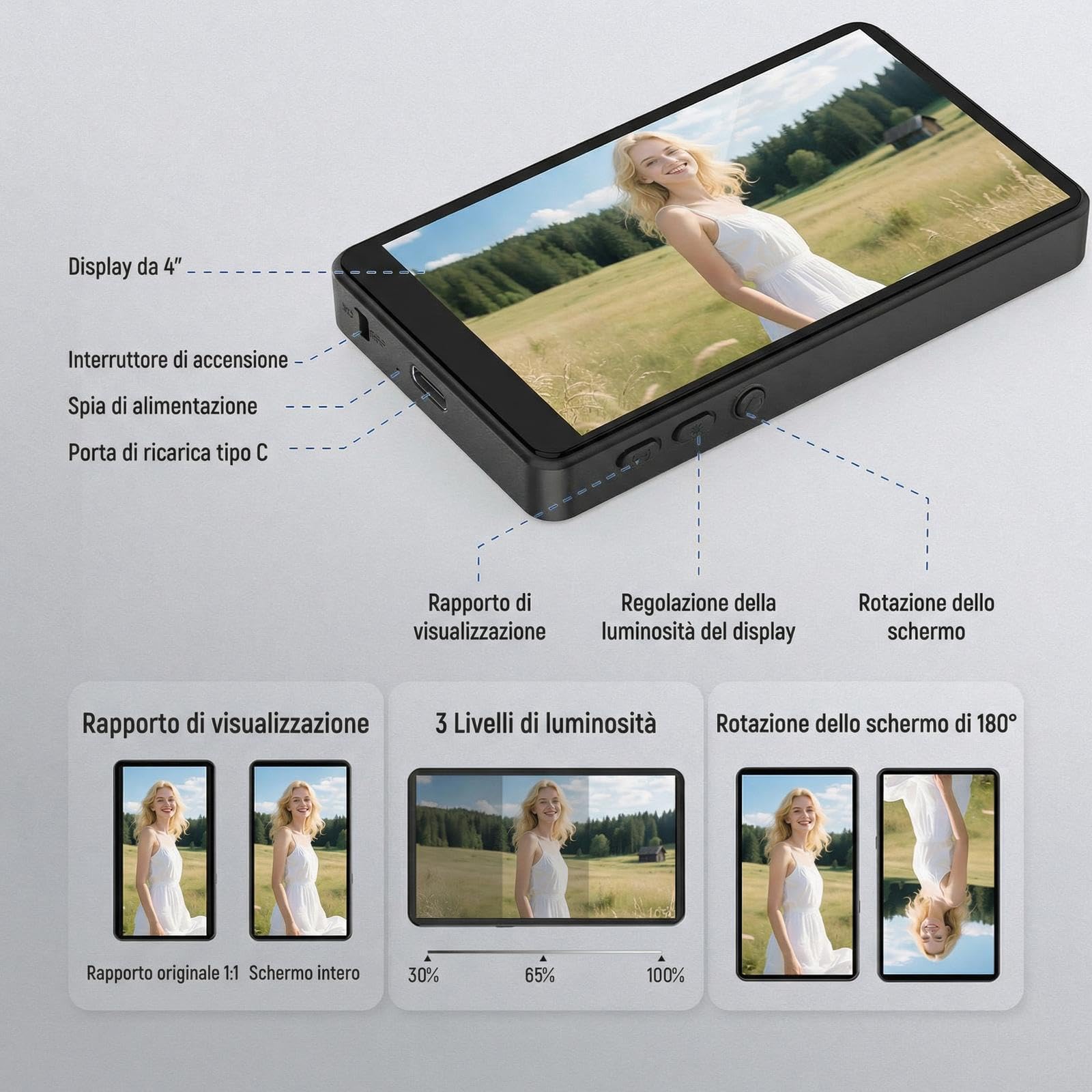 NEEWER BASICS Vlog Selfie Monitor Schermo Magnetico da 4", Wireless per Fotocamera Posteriore Telefono con Remote/1500mAh per YouTube TikTok, NON Compatibile con iPhone 17 Google Phone/Video 4K, M4B