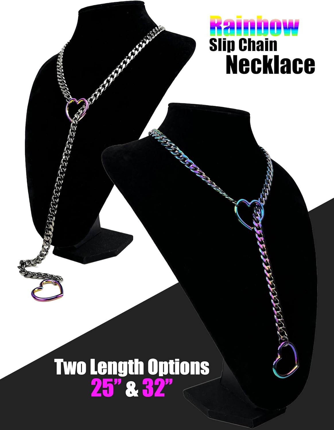Slip Chain Necklace For Women, Black Heart O-Ring, Cuban Long Necklace Jewelry, Lariat Y-Necklace - Image 4