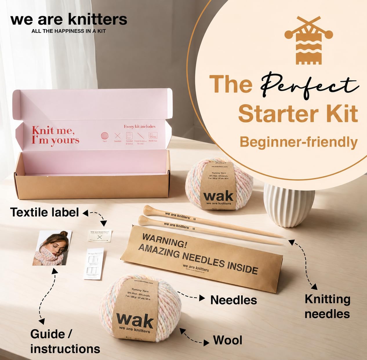 We Are Knitters Himba Snood Strickset für Anfänger, Strickset mit Wolle und Anleitung, Rundschal aus 100% Wolle, DIY Geschenkidee für den Winter