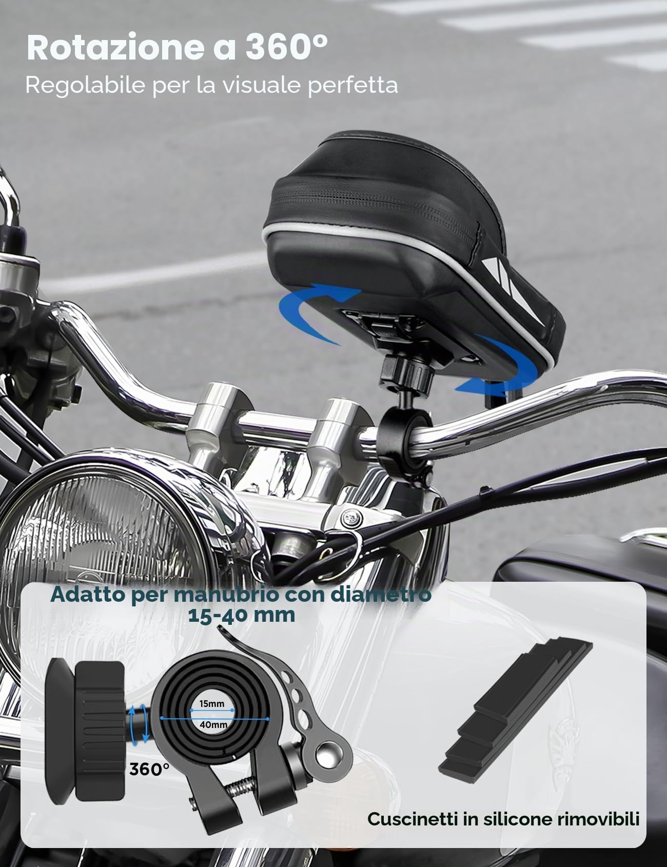 Vitalismo Borsa da Manubrio Bici, Porta Cellulare Bici Moto Impermeabile con Parapioggia Porta Telefono Bici MTB Monopattino Rotazione 360 Touch Screen, Borsa Bici per Telefono Sotto i 7 Pollici
