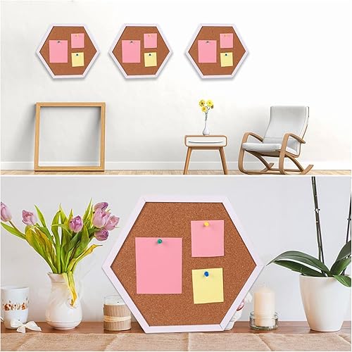 Miniatura 6 de WAYHOUL Tablón de anuncios de corcho para paredes, tablero hexagonal de 12 pulgada de grosor para paredes con marco, corchos pequeños blancos con 10
