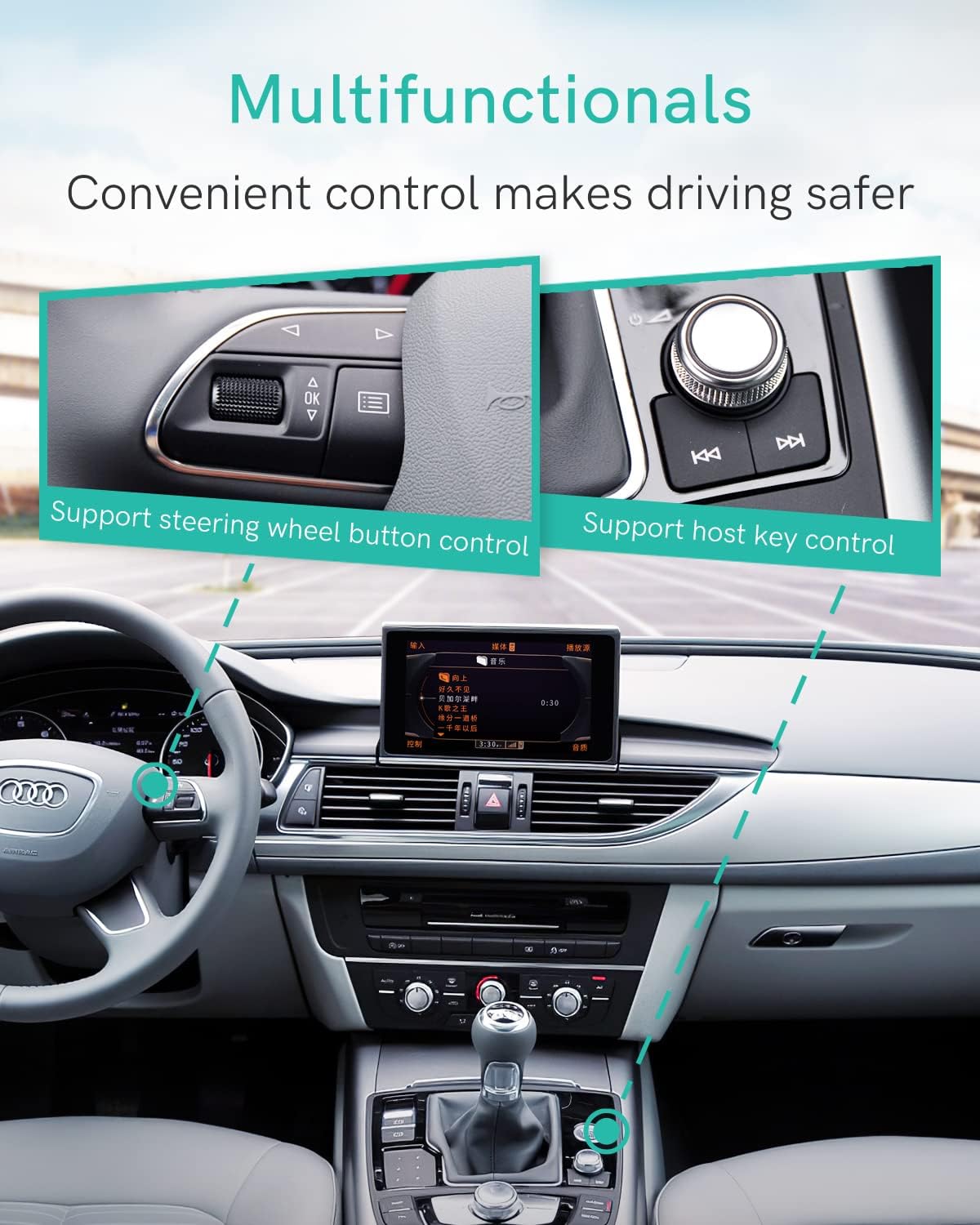 Adaptateur Bluetooth pour Audi AMI MMI 2G avec Port AMI (2006-2009) | Puce CSR8675, Son aptX HD 24 bits, Plug & Play AMI, Contrôle au volant, Infos pistes sur écran voiture