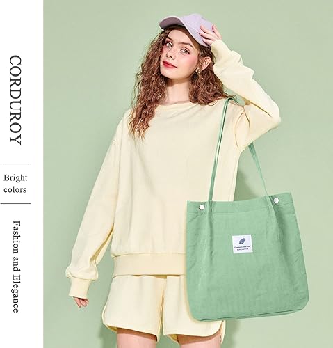 Vista 69 de Tote - Bolsa de hombro reutilizable de pana de gran capacidad con bolsillos interiores para mujeres y niñas Rayas