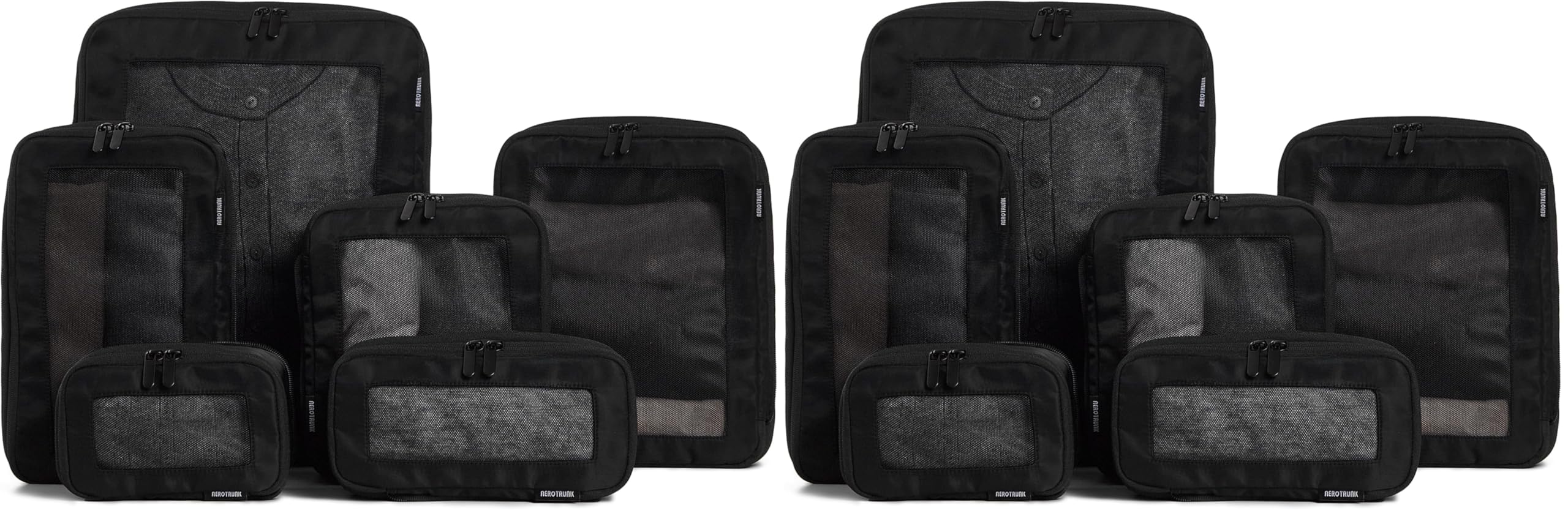 Aerotrunk Compression Packing Cubes for Travel - Luggage Organizer Bags - Double Zipper Packing Cubes for Suitcases (12-Pack, Black)