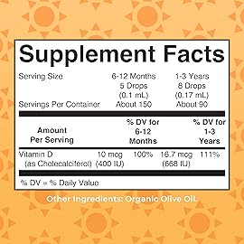 MaryRuth Organics USDA Organic Vitamin D Drops | Vitamin D3 Liquid | Sugar Free | Liquid Vitamin D Drops Immune Support for Infants & Toddlers | VIT D3 | Gluten Free | Non-GMO | 90-150 Servings