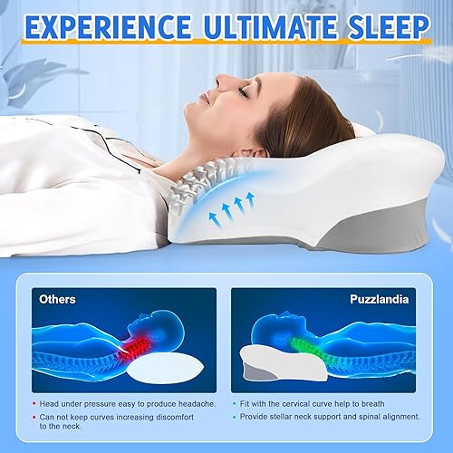 Miniatura 3 de Almohadas cervicales para el cuello con espuma viscoelástica, almohadas ergonómicas de apoyo para el cuello para aliviar el dolor, espuma