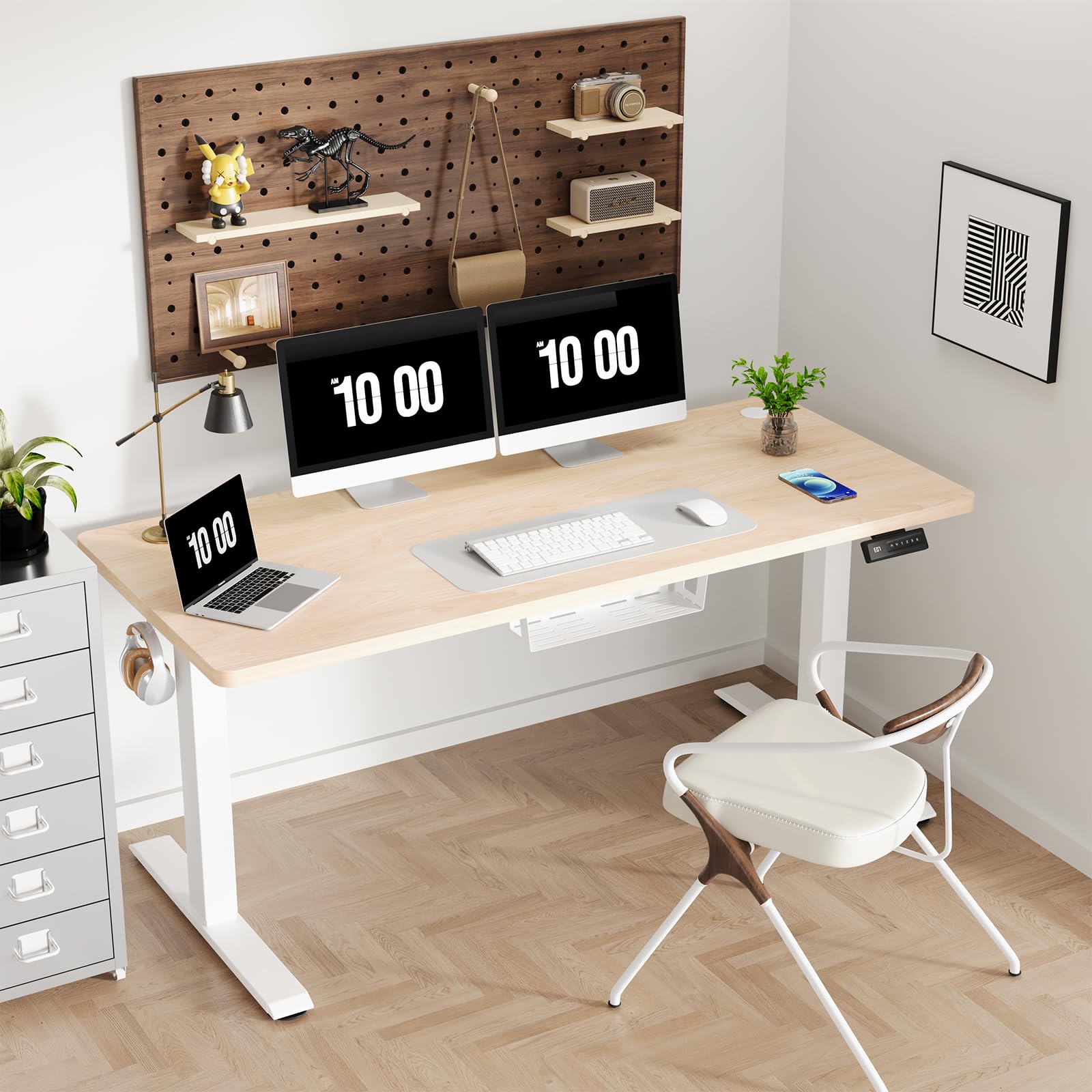 TRIUMPHKEY Scrivania Regolabile in Altezza,160x70cm Pezzo Intero Elettrica Scrivania per Computer con 4 Funzione di Memoria,Scrivania da ufficio,Standing Desk 71-119cm,Beige