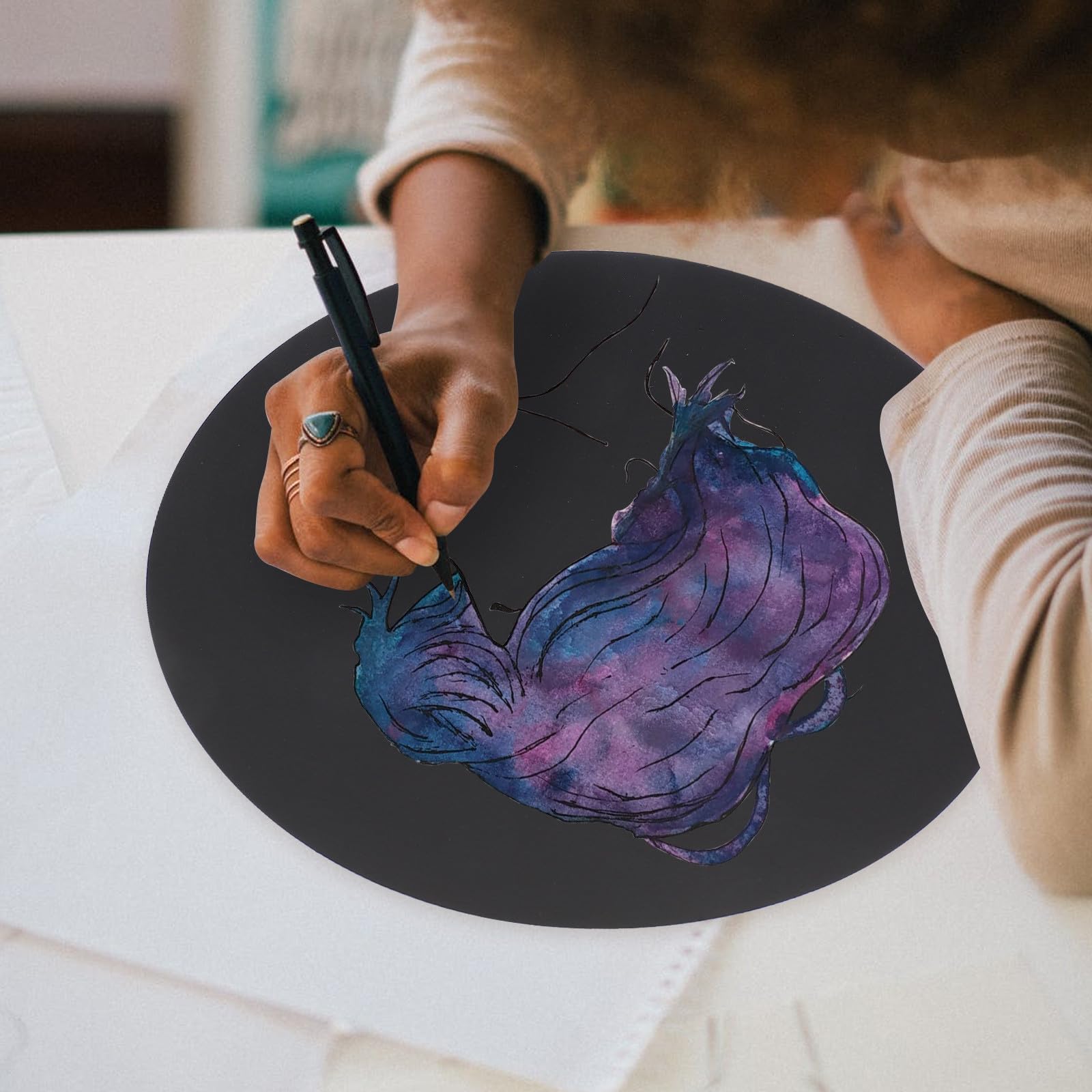 EXAOMBLE 50 Pezzi Cartoncino Spesso Rotondo in Carta Nera per Decorazioni Scuola, Progetti Artistici e DIY Painting Design Addensato per Lunga Conservazione