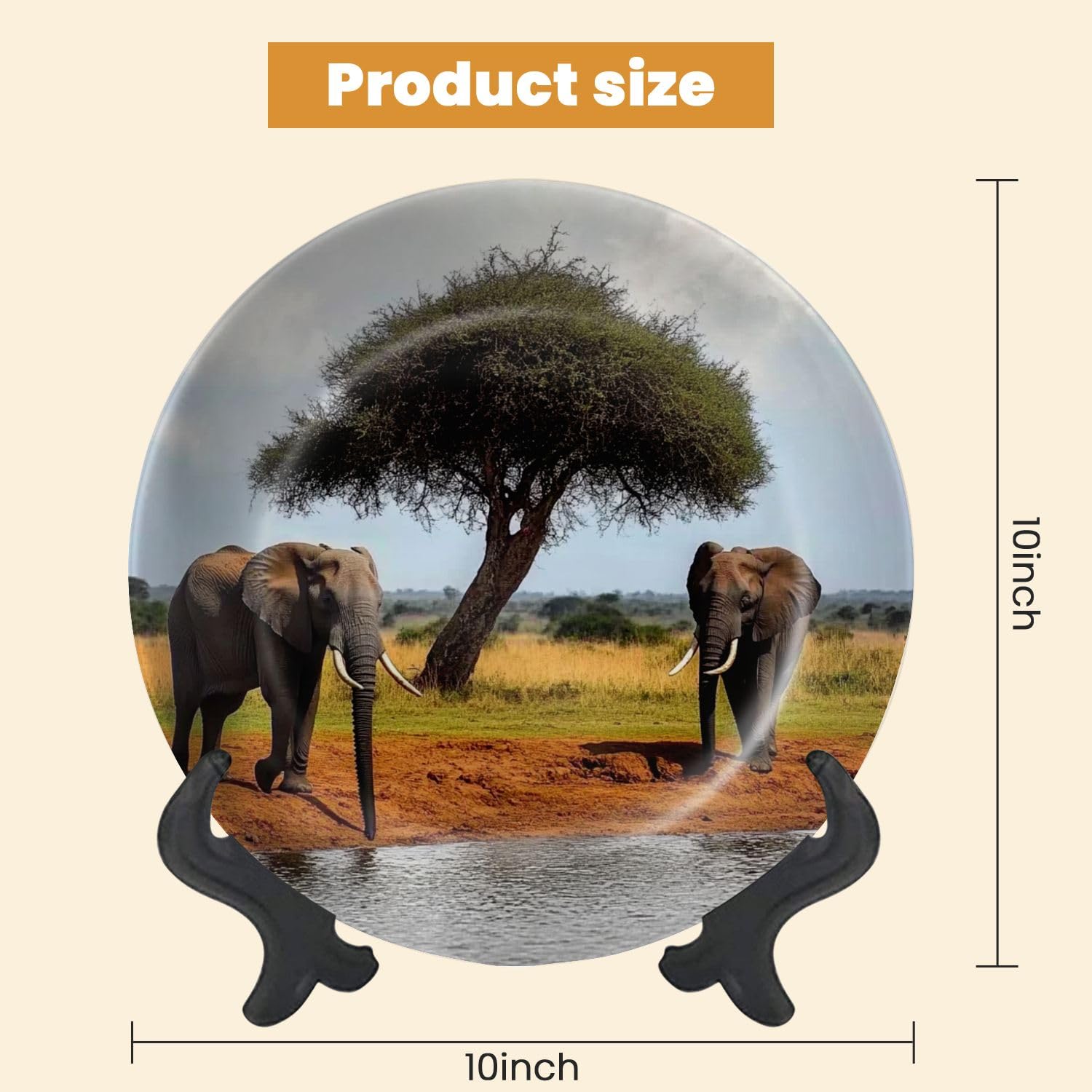 Decorative Plates for Display Elephants savannah water hole Gift Plates Ceramic Collections Plates Hanging Artwork for Living Dining Room Kitchen Souvenir