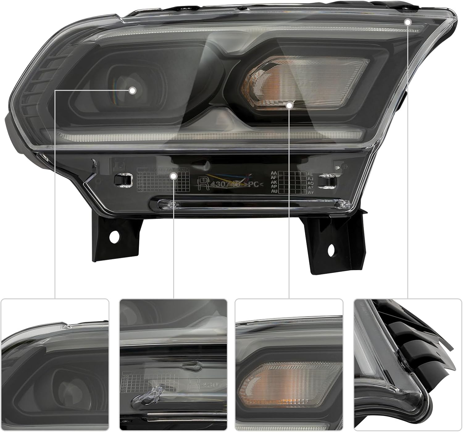 LYNICESHOP Front LED Headlights Assembly Halogen+LED Pair for 2021-2023 Dodge Durango with LED DRL, Direct Replacement Right Passenger Side Headlamps Set (Right Passenger Side)