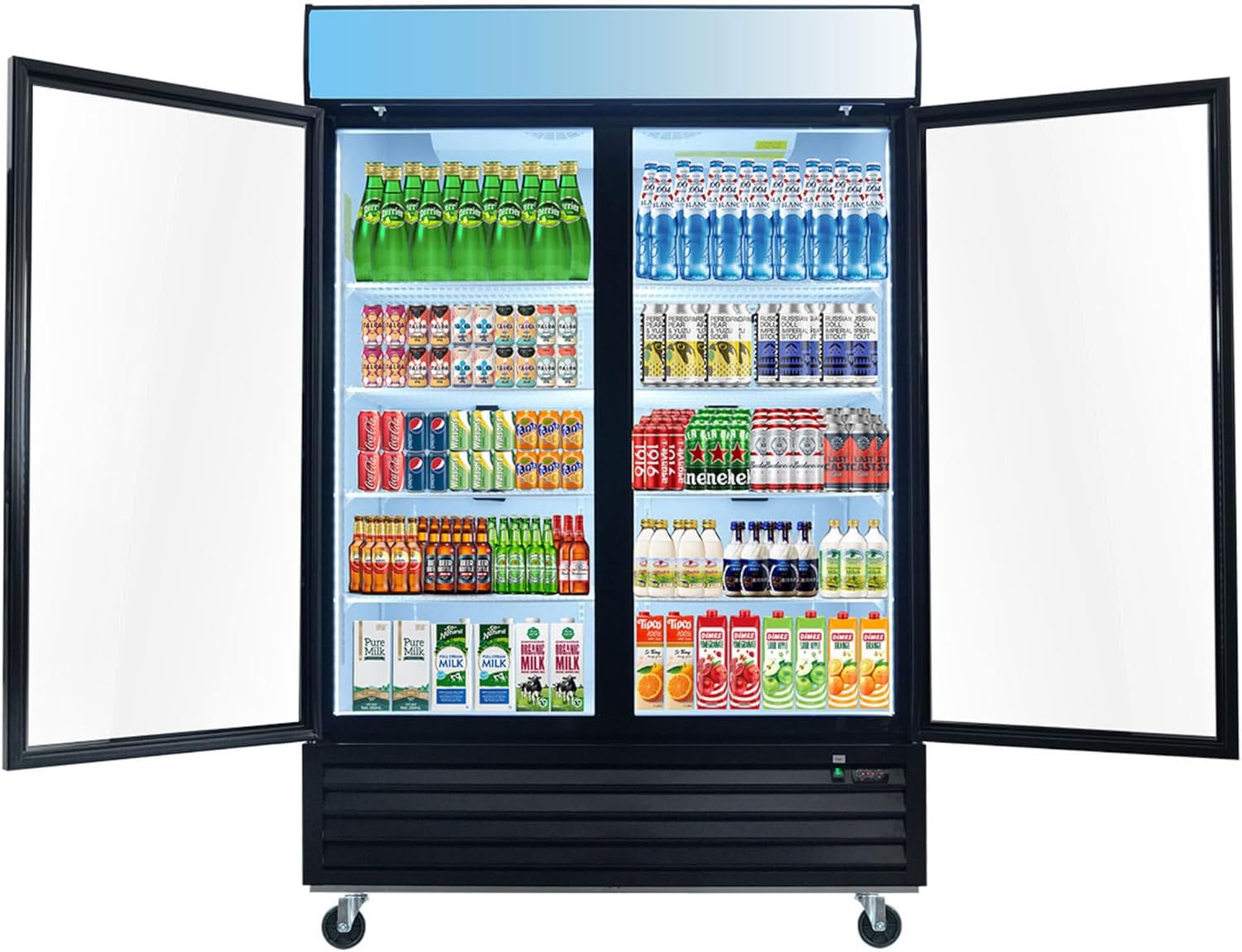 Commercial Display Refrigerator with Glass Door, 44.7 cu. ft. Swing Door Merchandiser Refrigerator with Tempered Glass & LED Lighting, ETL Listed Fog Free Beverage for Office Bar Store, Black
