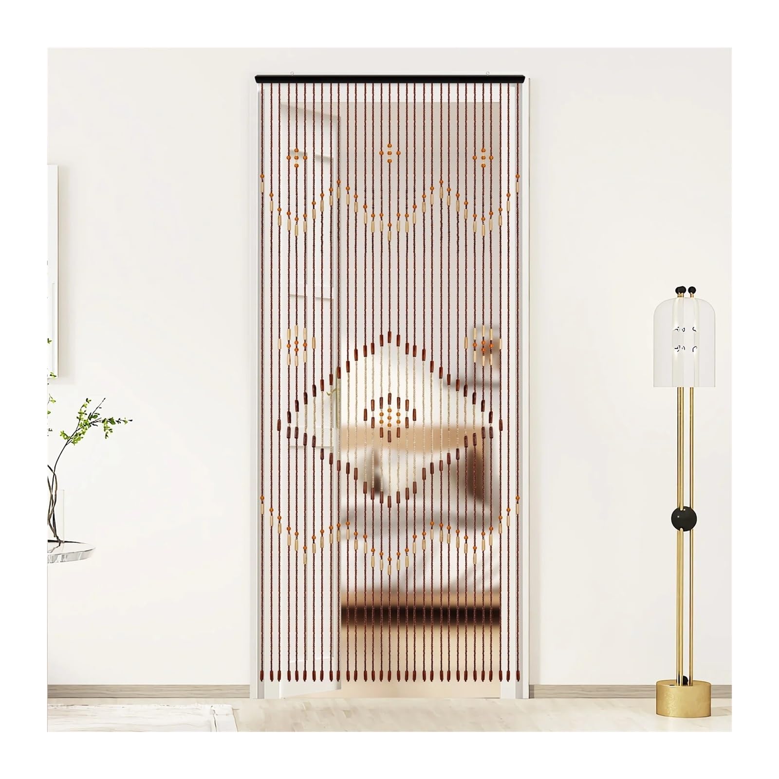 XUWEWI Wooden Beads Door Curtain Diamond Wave Graphic Bead Divider Tear Resistant For Room Decoration For Doorway