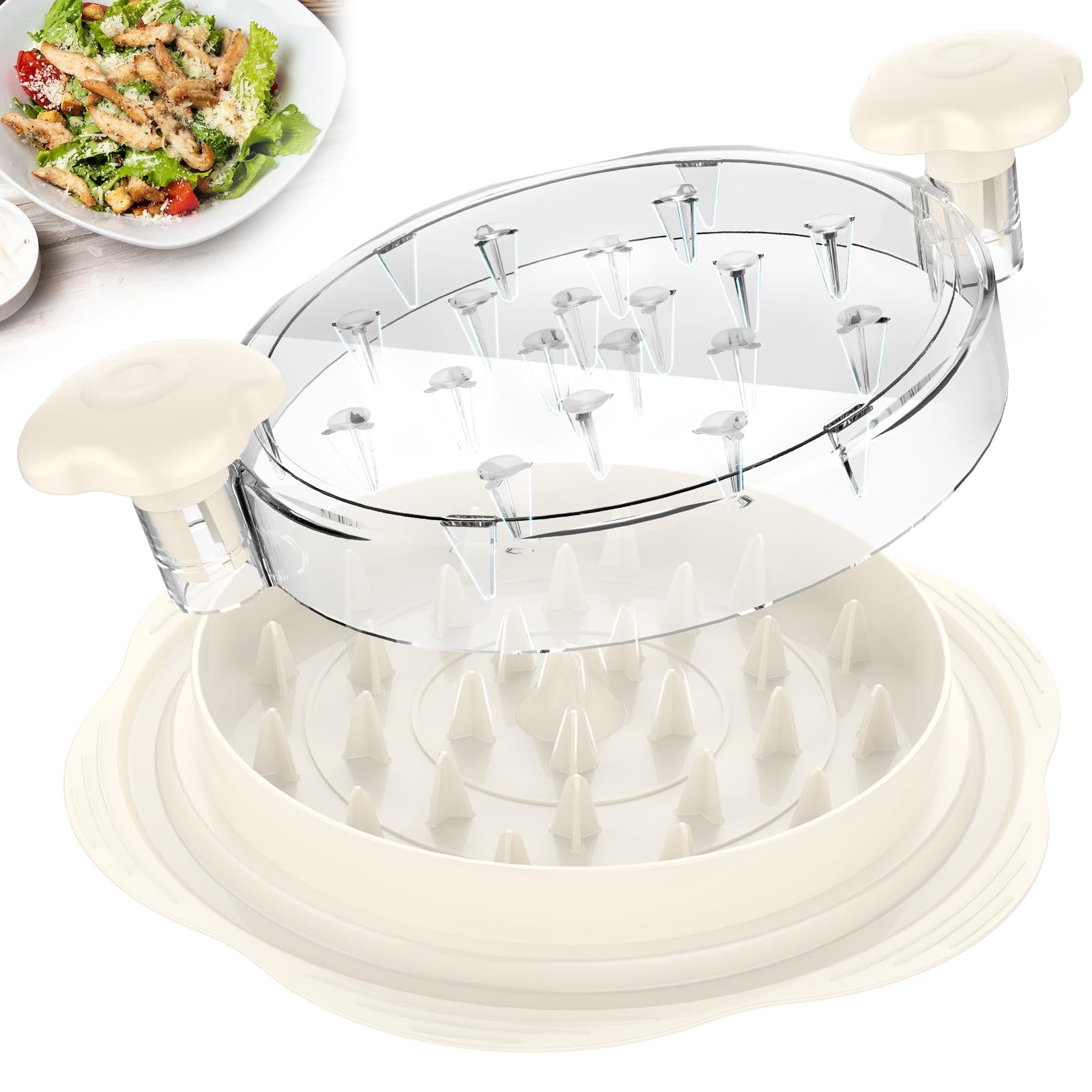 Chicken Shredder Tool Twist Large Meat Shredder with Brush&amp;Fork, Beige