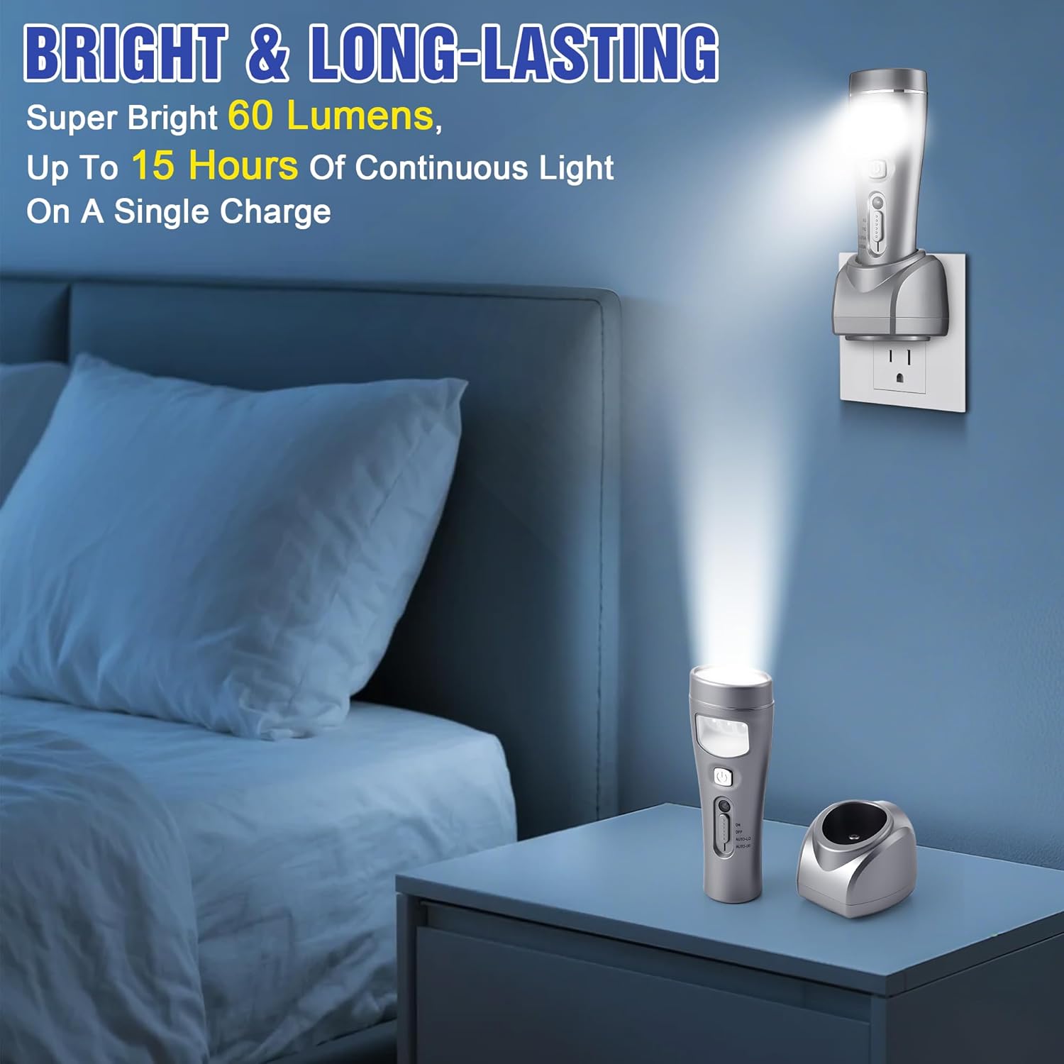 3 Pack Rechargeable Emergency Lights for Home Power Failure Rechargeable Plug in Flashlights for Wall, Automatic Turn On Power Outage Night Light Flashlight for Hurricane Preparedness