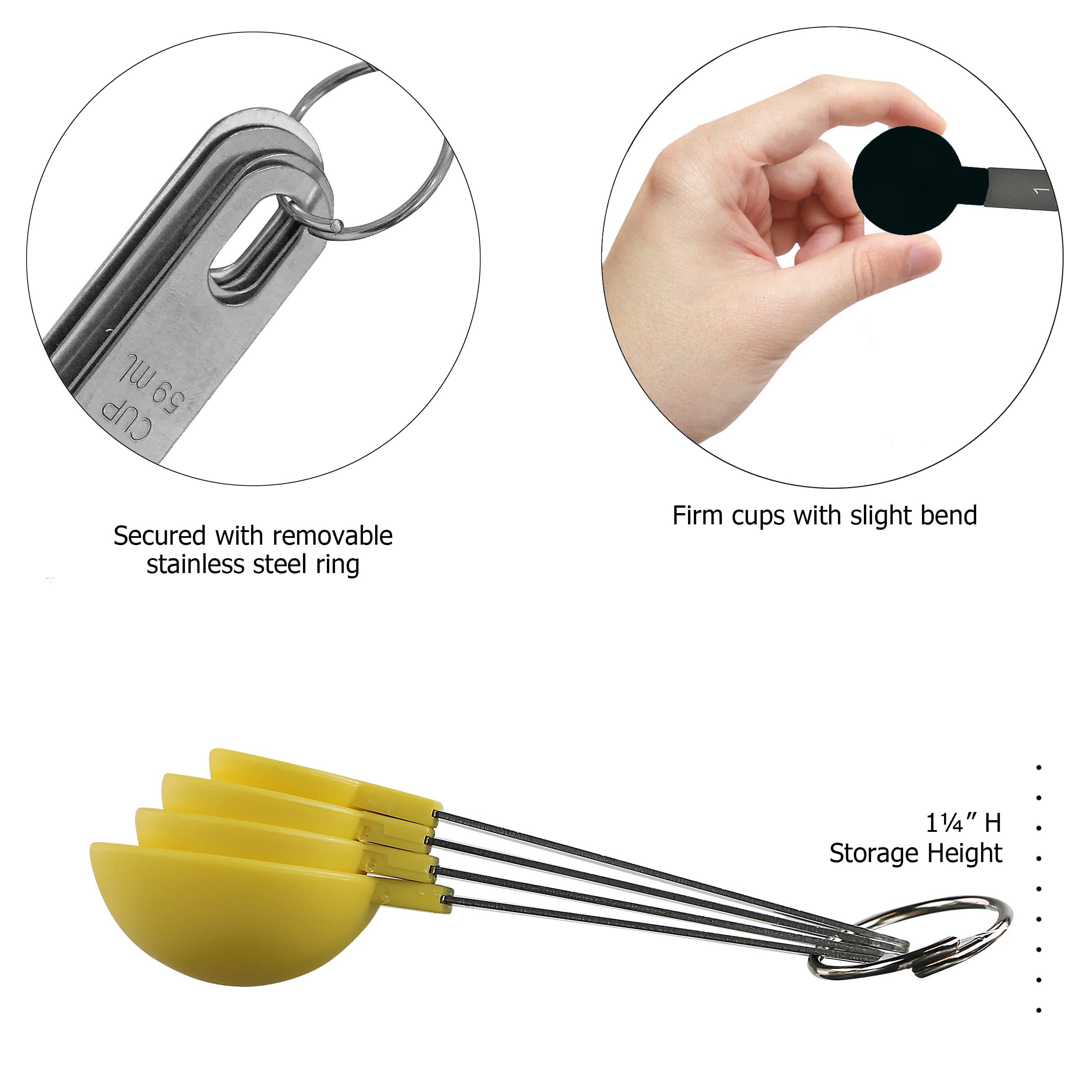 Reston Lloyd Lot de 4 cuillères à mesurer pour ingrédients secs et liquides, en plastique de qualité alimentaire avec poignées en acier inoxydable, citron