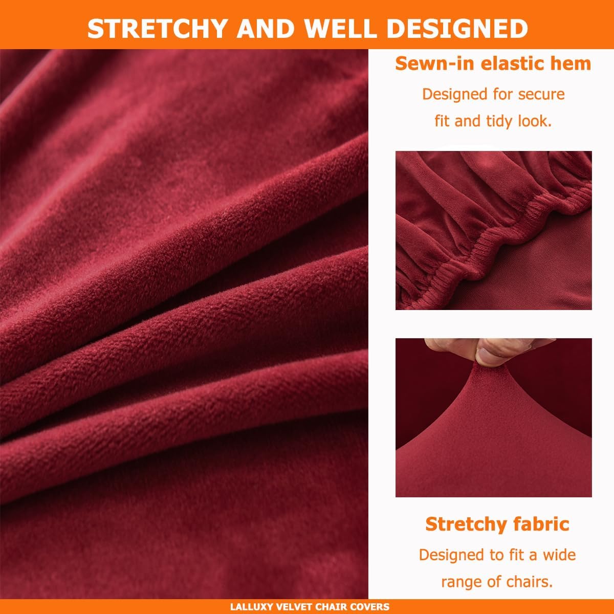 Velvet Chair Covers for Dining Chair Set of 6, Stretchy Soft Parson Chair Covers Removable Washable Kitchen Dining Room Chair Slipcovers with Elastic for Universal Fit (Burgundy)