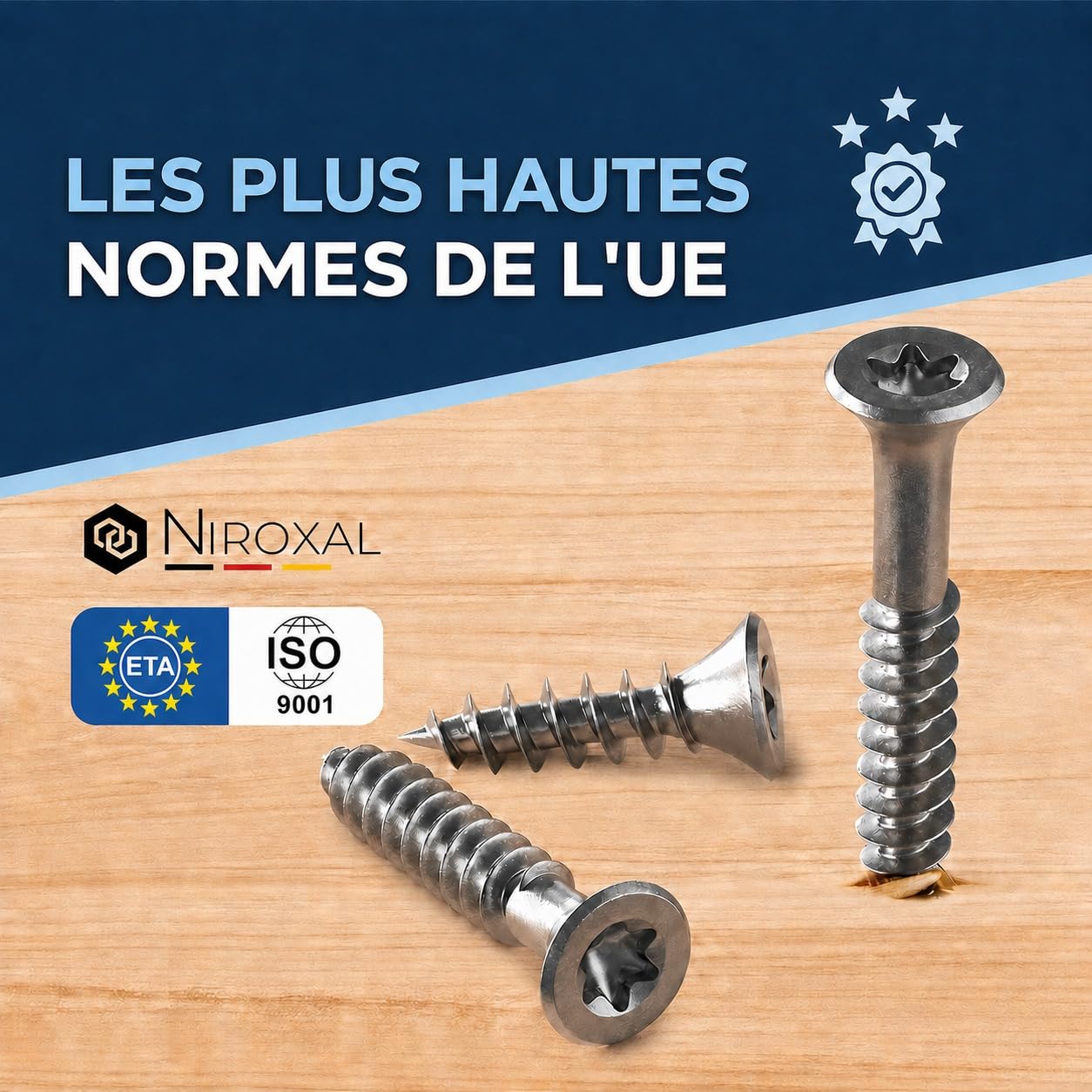 Vis à bois inox A2 V2A H2 Torx TX tête fraisée 90° filetage total 8 mm HEAVY DUTY 8x60 mm – 50 pcs vis bois structure