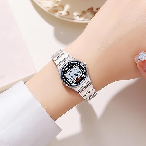 Miniatura 4 de Gosasa Reloj digital retro ultrafino para hombre y mujer, resistente al agua, acero inoxidable 30M, reloj de cuarzo casual con retroiluminación LED,