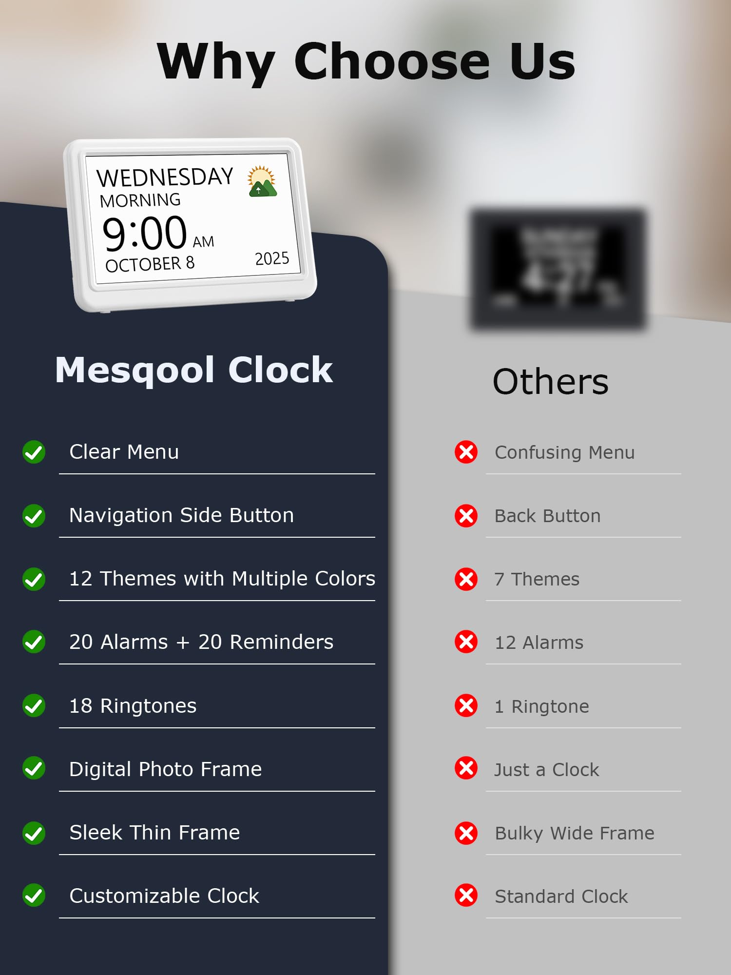 Mesqool Reloj Digital para Personas Mayores con Fecha y Día, Pantalla Grande de 18 cm, Despertador con Calendario, 20 Alarmas y 20 Recordatorios, Fácil de Leer