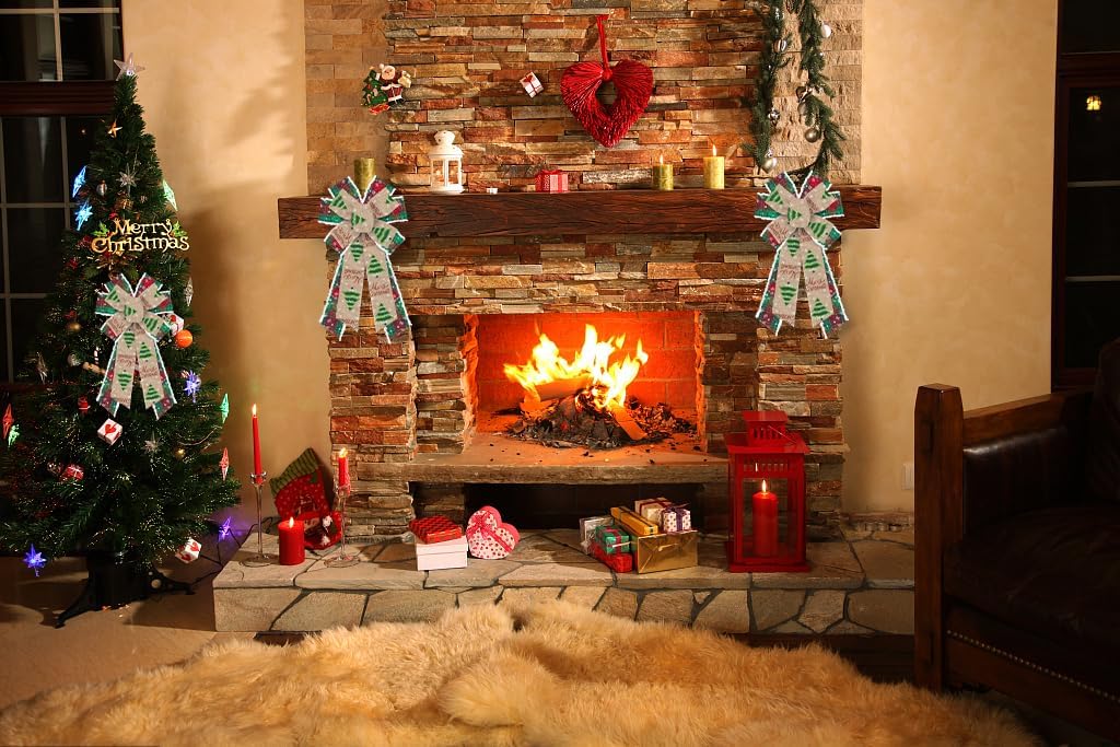 Hying Large Christmas Bows for Wreath, Christmas Wreath Bow Green Red Buffalo Plaid Bows Natural Burlap Bow Xmas Tree Bows Ornaments for Front Door New Year Christmas Party Decoration Supplies