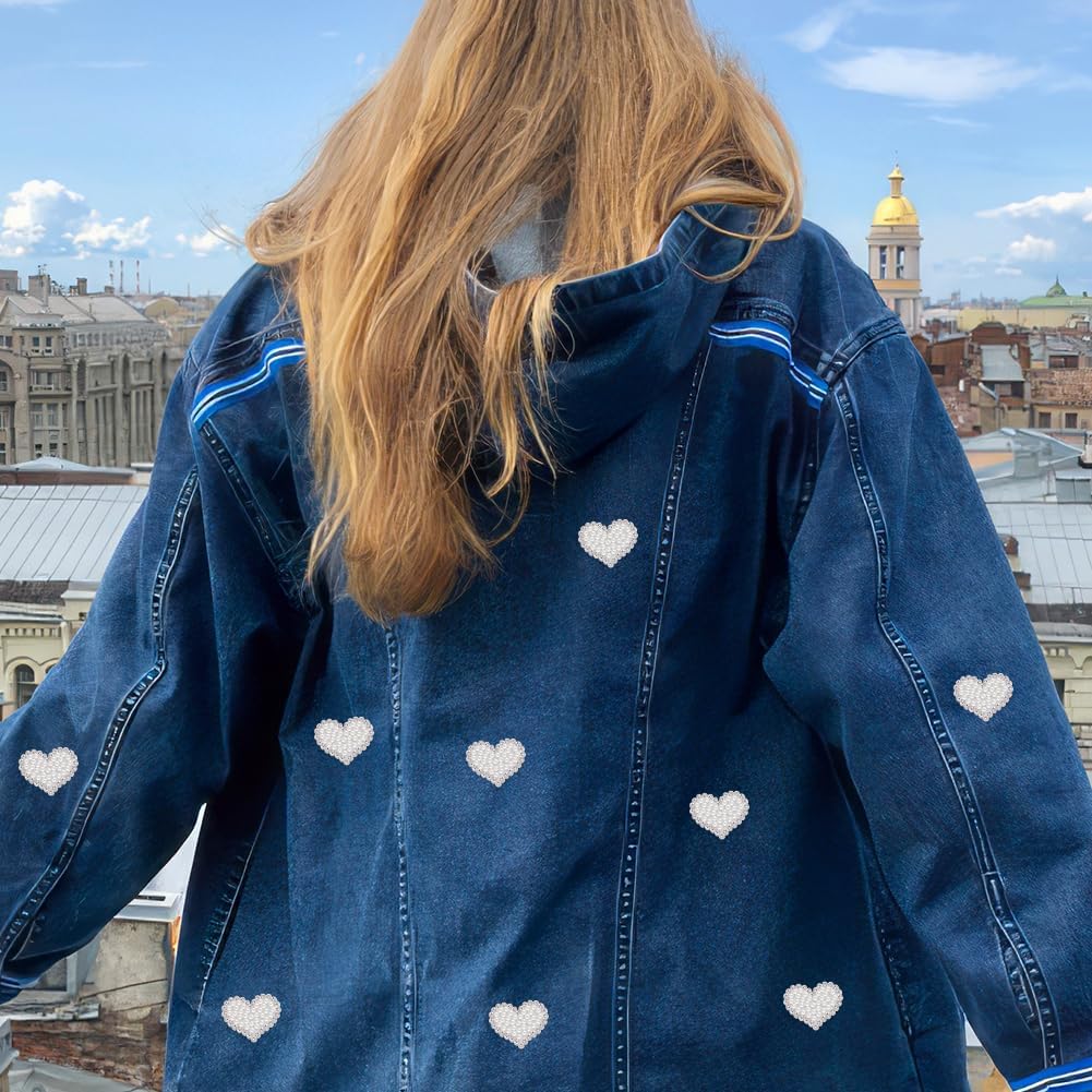 20 Pcs Heart Shape Rhinestone Self Adhesive Patches for Clothing Repair Shiny Love Heart Pearl Diamond Patches Bling Applique DIY Accessory for Clothing Jeans Shoes Bags Hats Clothes