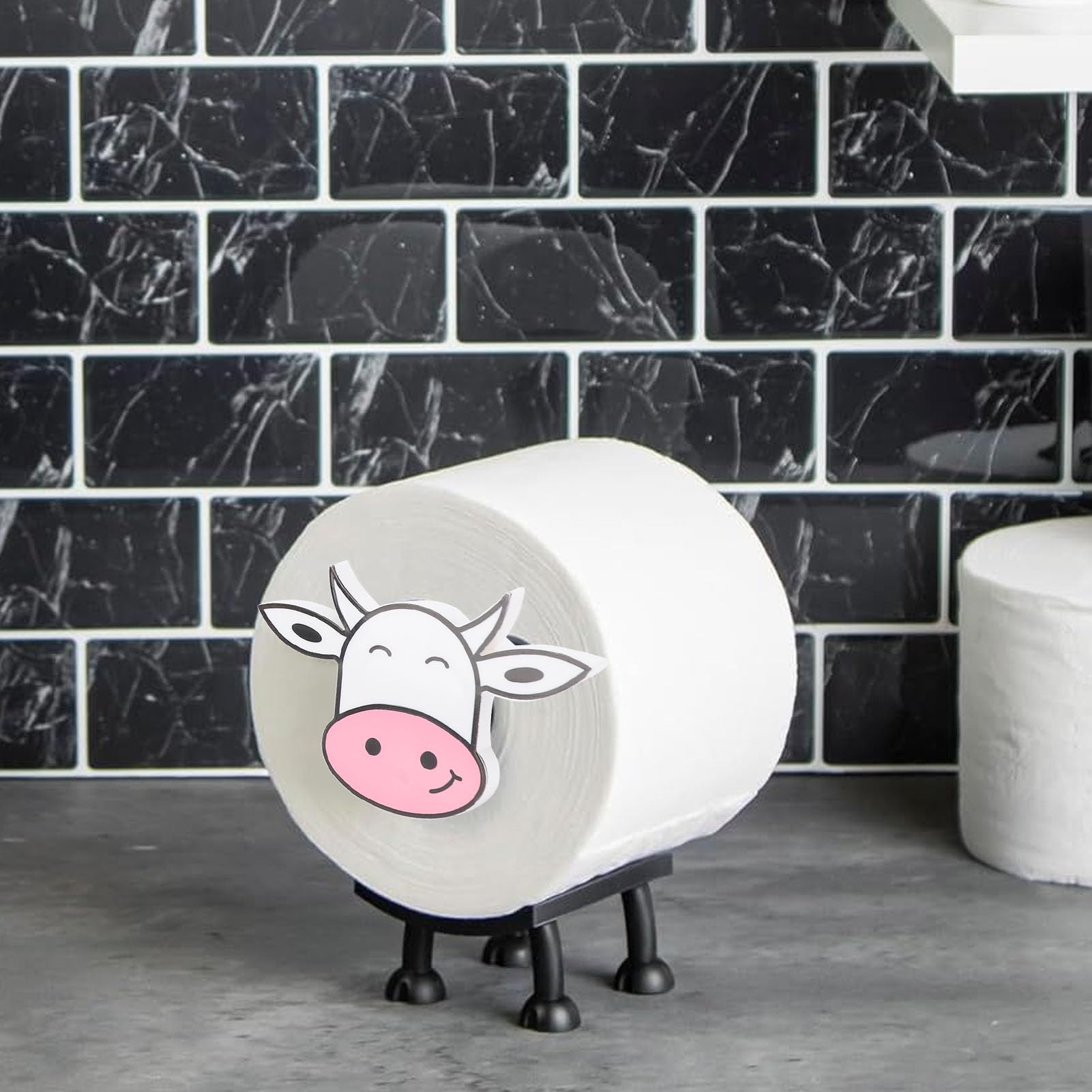 Niedlicher Kuh-Toilettenpapierhalter Aus ABS | 13,5x13,5x6 Cm | Badezimmer & Küche Deko | Tierförmiger Klopapierständer